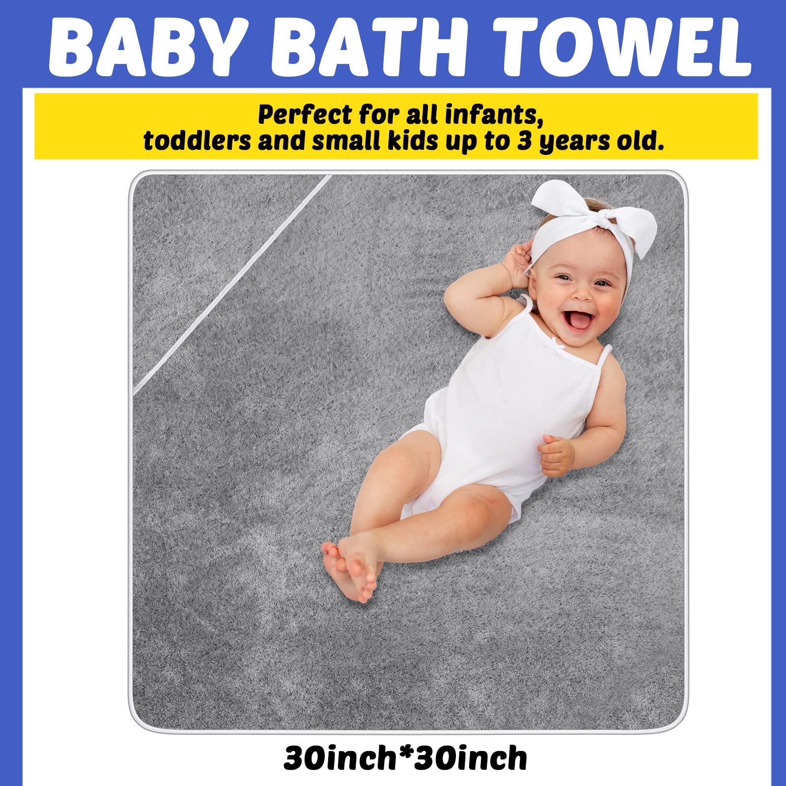 Paquete de 4 toallas con capucha para bebé, de forro polar coral, de 30 x 30 pulgadas, suaves y absorbentes, para recién nacidos, niños y niñas, suministros de regalo de ducha (gris)