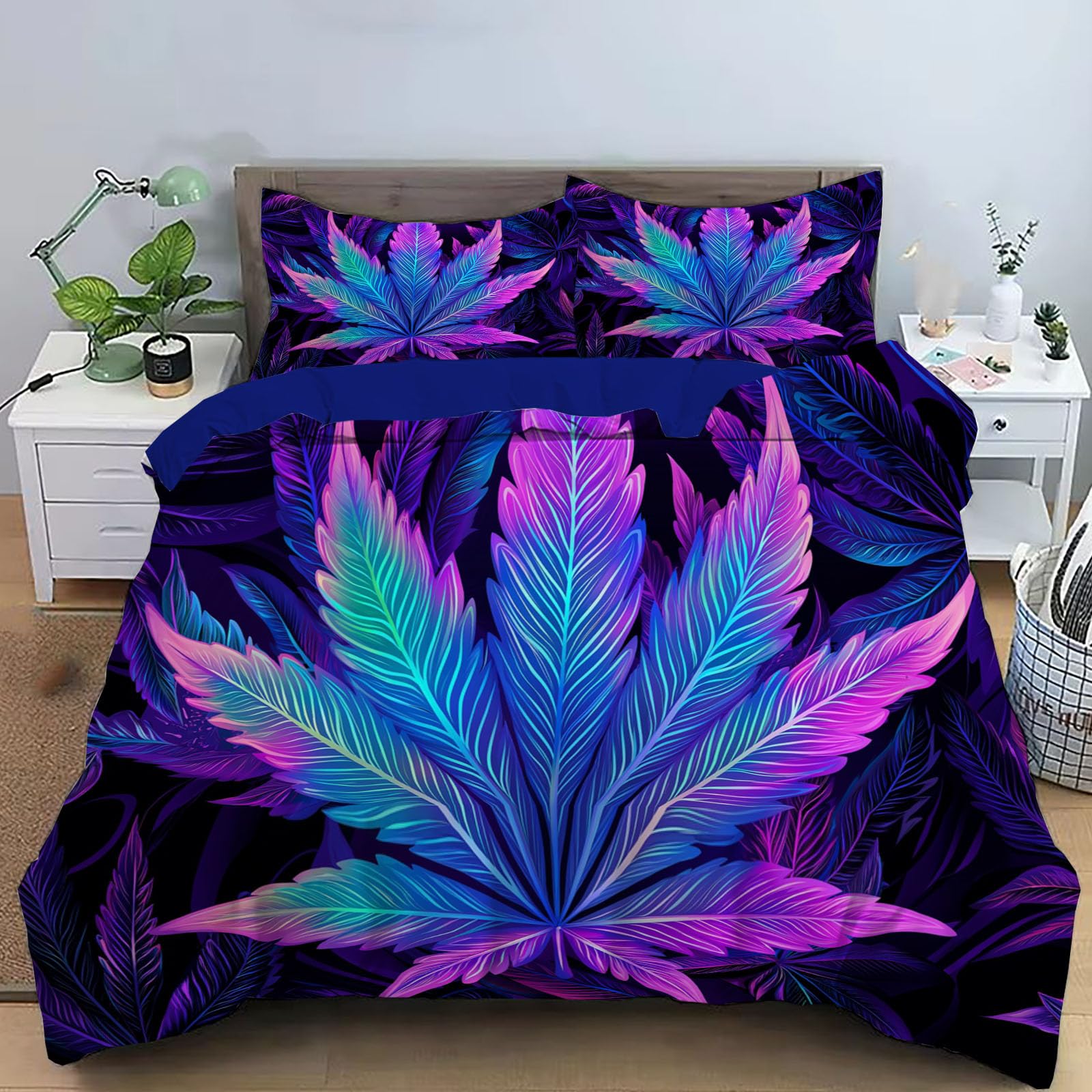 Set de literie fantastique cannabis en textile haut de gamme bleu pour une décoration soignée