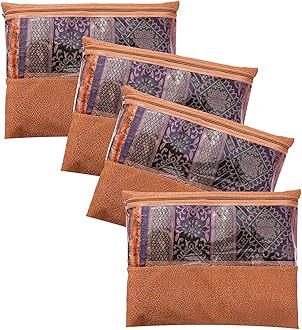 JD Fresh 4 pieces Saree covers for clothes with Zip, Sari Cover bags for saree storage, Saree Bags for wardrobe, Storage Organizer for Wardrobe, Pack of 4 peices, Size 14 x 17 Inch, Polyvinyl Chloride