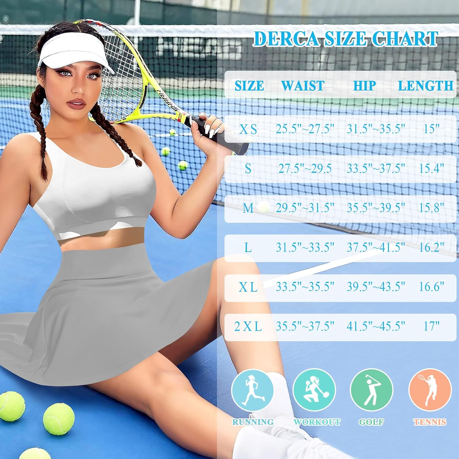 DERCA Pleated Tennis Skirt for Women with Pockets Shorts High Waisted Golf Skirts Workout Running Sports Athletic Skort - Image 6