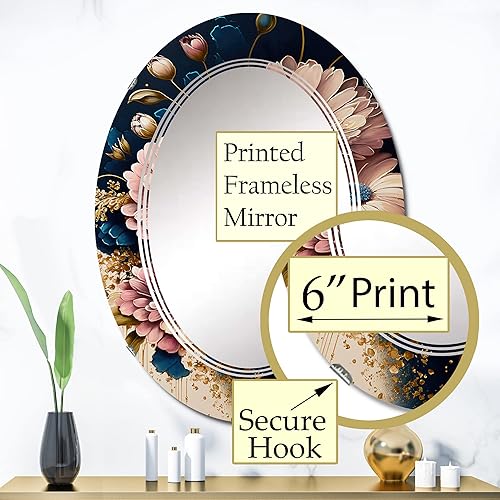 Miniatura 8 de DesignQ Burgundy and Blue Daisy Bunch I- Vanity Mirror, Bathroom Mirrors, Wall Mirrors for Living Room, Bedroom - Round Mirror - Large 24'x24',