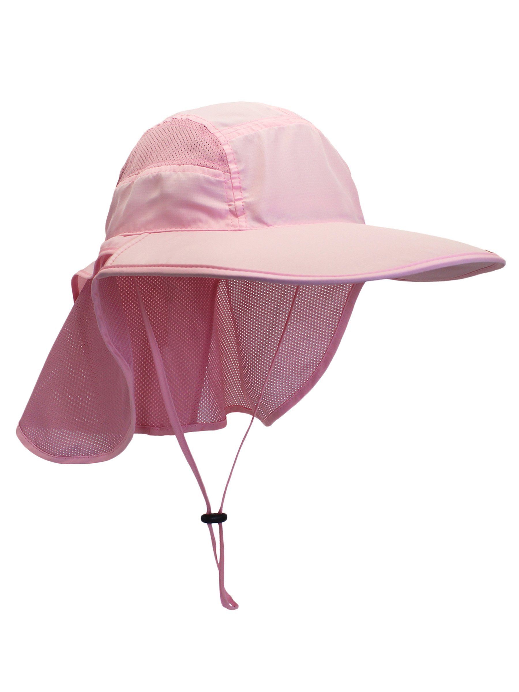 WANYING Women Outdoor Activities UV Protecting Sun Caps Hats with Neck Flap 12cm Large Brim - Pink