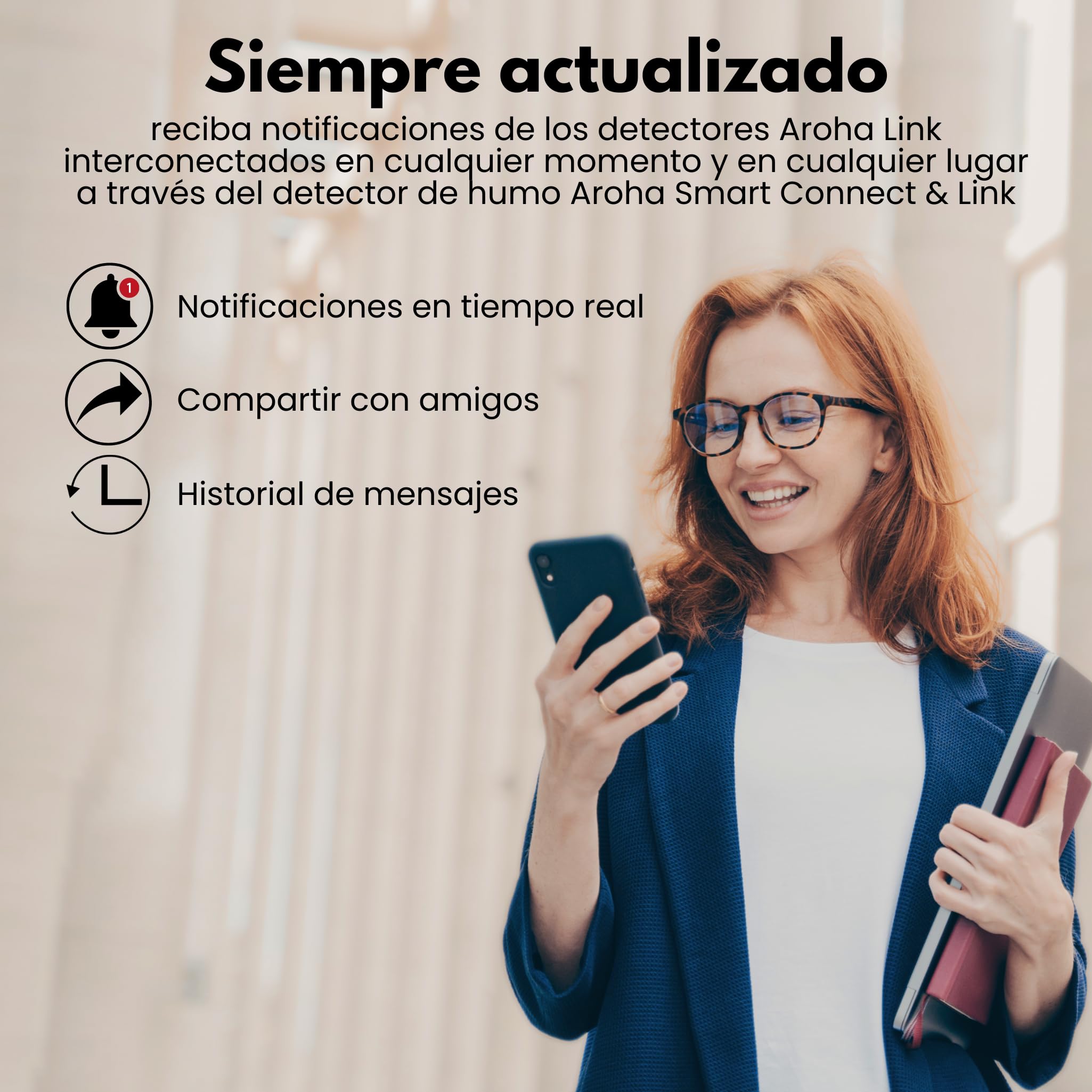 Aroha Smart Connect & Link WiFi Inteligente Detector de Humo - Batería 10 Años - App Tuya y Smart Life - Pack de 5