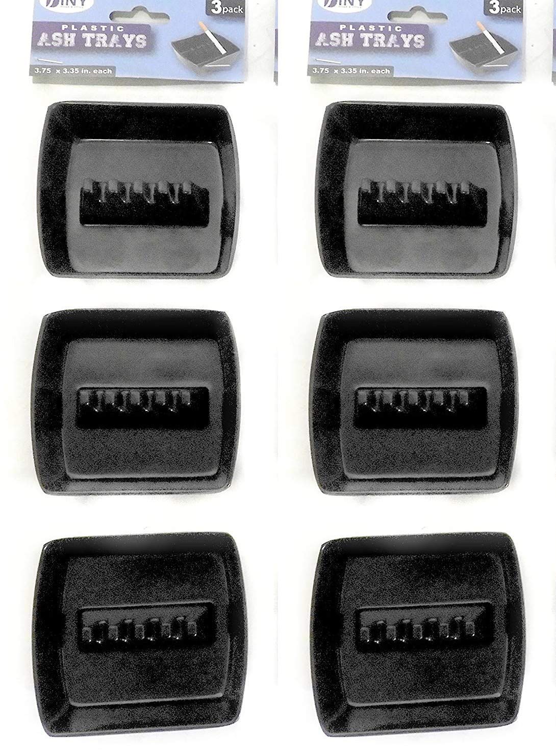 Set Of Durable Plastic Ashtrays For Cigarettes - 4 Grooved Cigar Beds - Indoor or Outdoor Use - 3.5" x 4" - Black or White (2pk, Black)