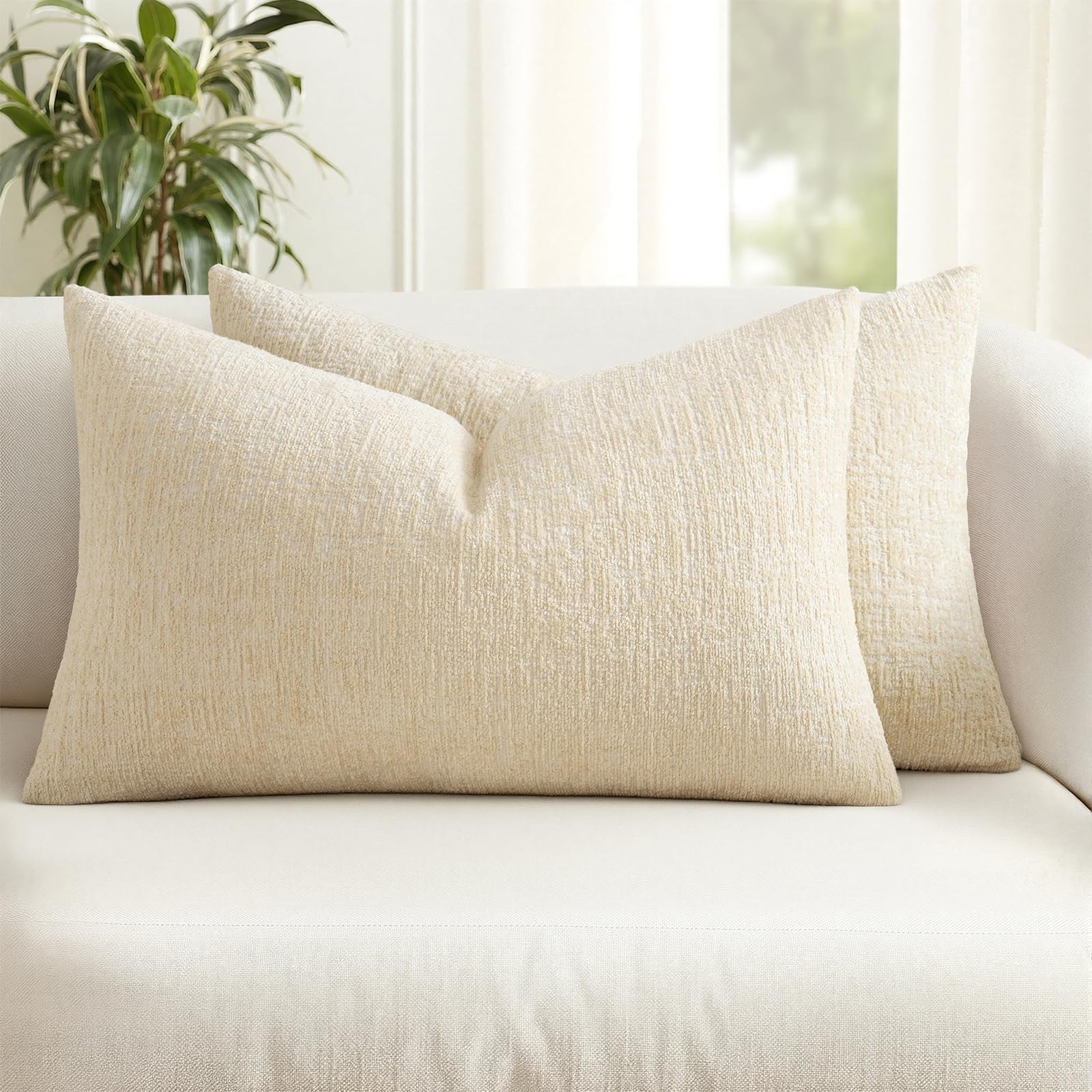 MIULEE Decorative Throw Pillow Covers 18x18 Pack of 2 Beige Couch Pillow Covers Soft Cozy Textured Chenille Pillowcases for Home Decor Sofa Living Room Cushion Bedroom — view 14