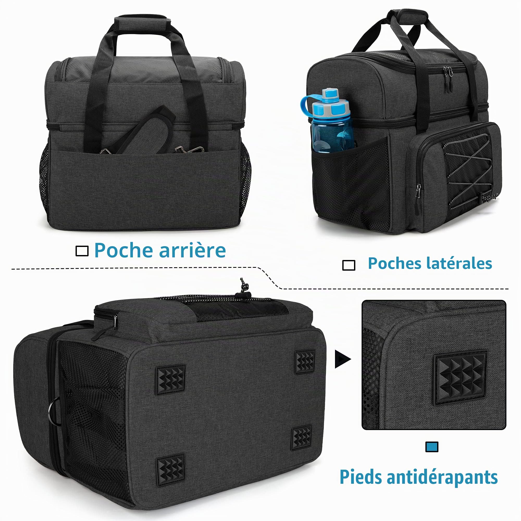 DSLEAF Sac de Bowling pour 2 Boules Fourre-Tout Bowling avec Gobelets en Bois et Séparateur Rembourré