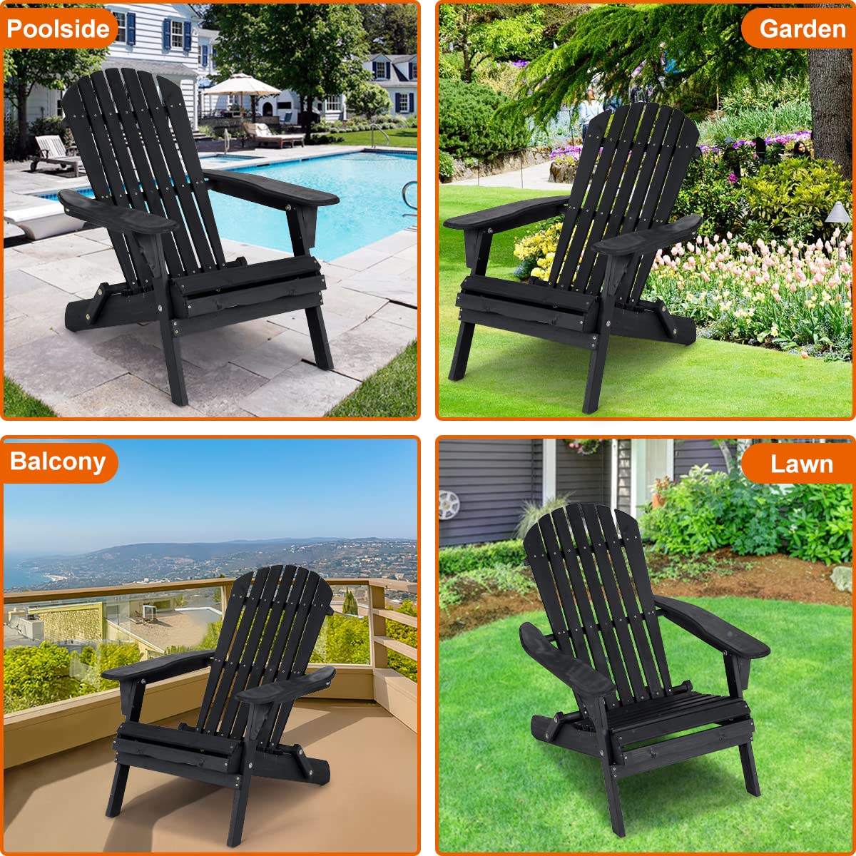 Juego de 2 sillas plegables Adirondack for patio, resistentes a la intemperie, plegables, for exteriores, de madera maciza, reclinables, resistentes, for terraza, césped, patio trasero, jardín, GRIS/6
