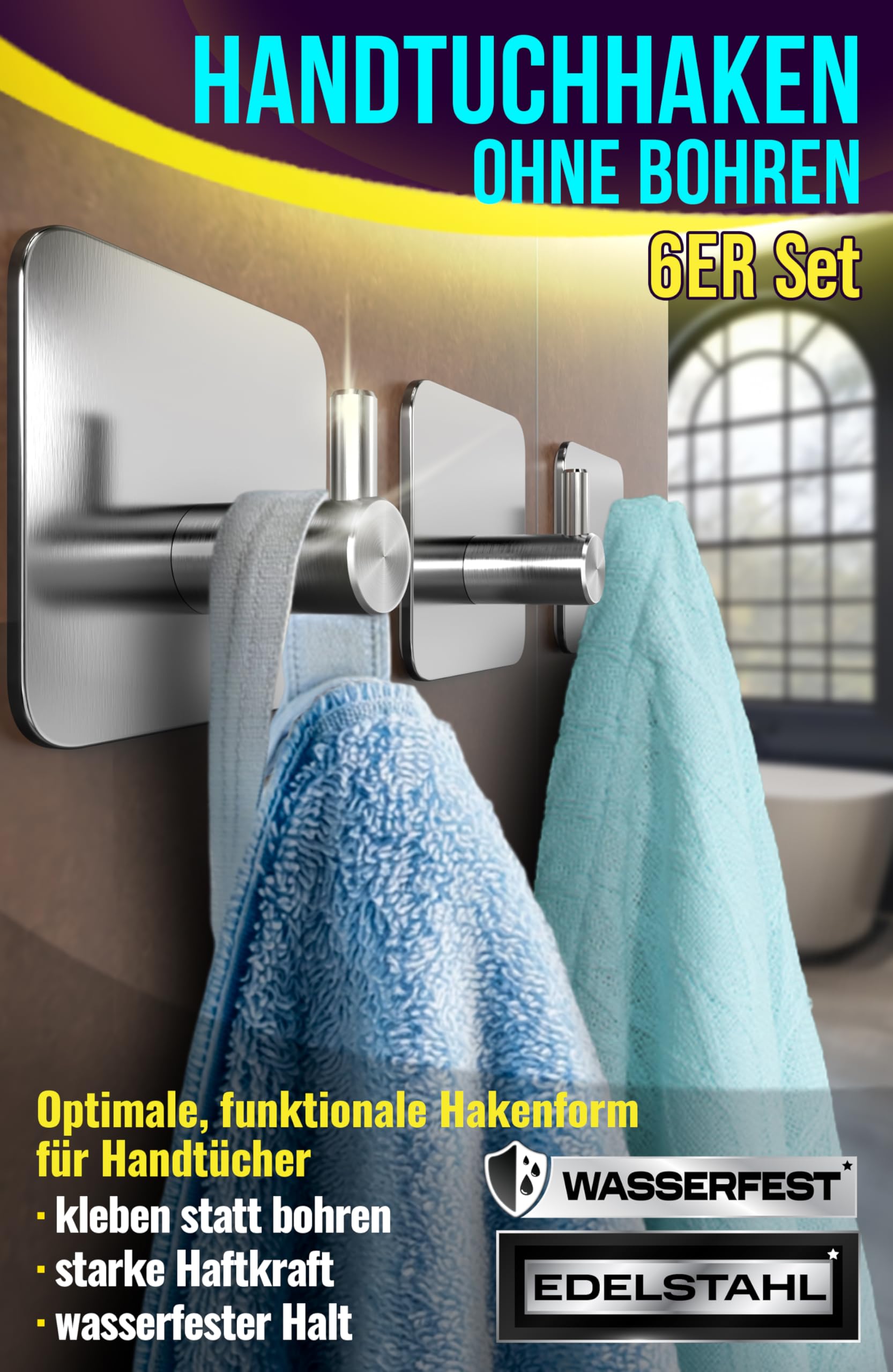 Menz Handdoekhouder zonder boren, 4 stuks