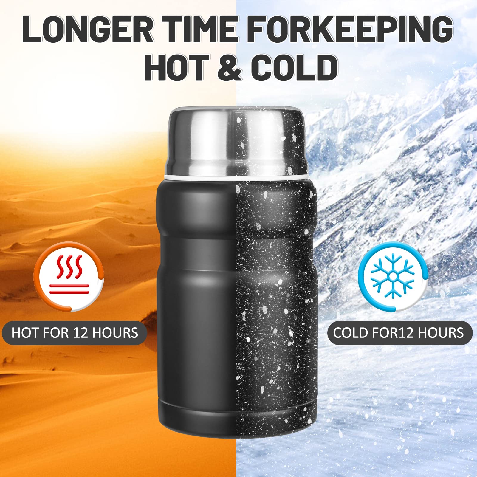 Thermos Alimentaire Isotherme 530 Ml En Acier Inoxydable - Garde Le Chaud 12h Et Le Froid 24h, Avec Sac Et Cuillère