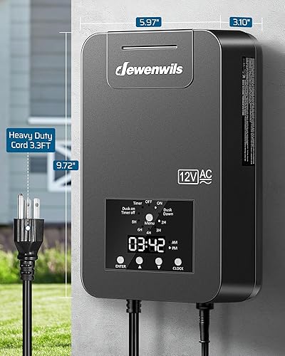 Miniatura 8 de DEWENWILS Transformador de paisaje de bajo voltaje de 200 W con sensor de fotocélula y temporizador, 120 V CA a 12 V14 V CA, transformador de