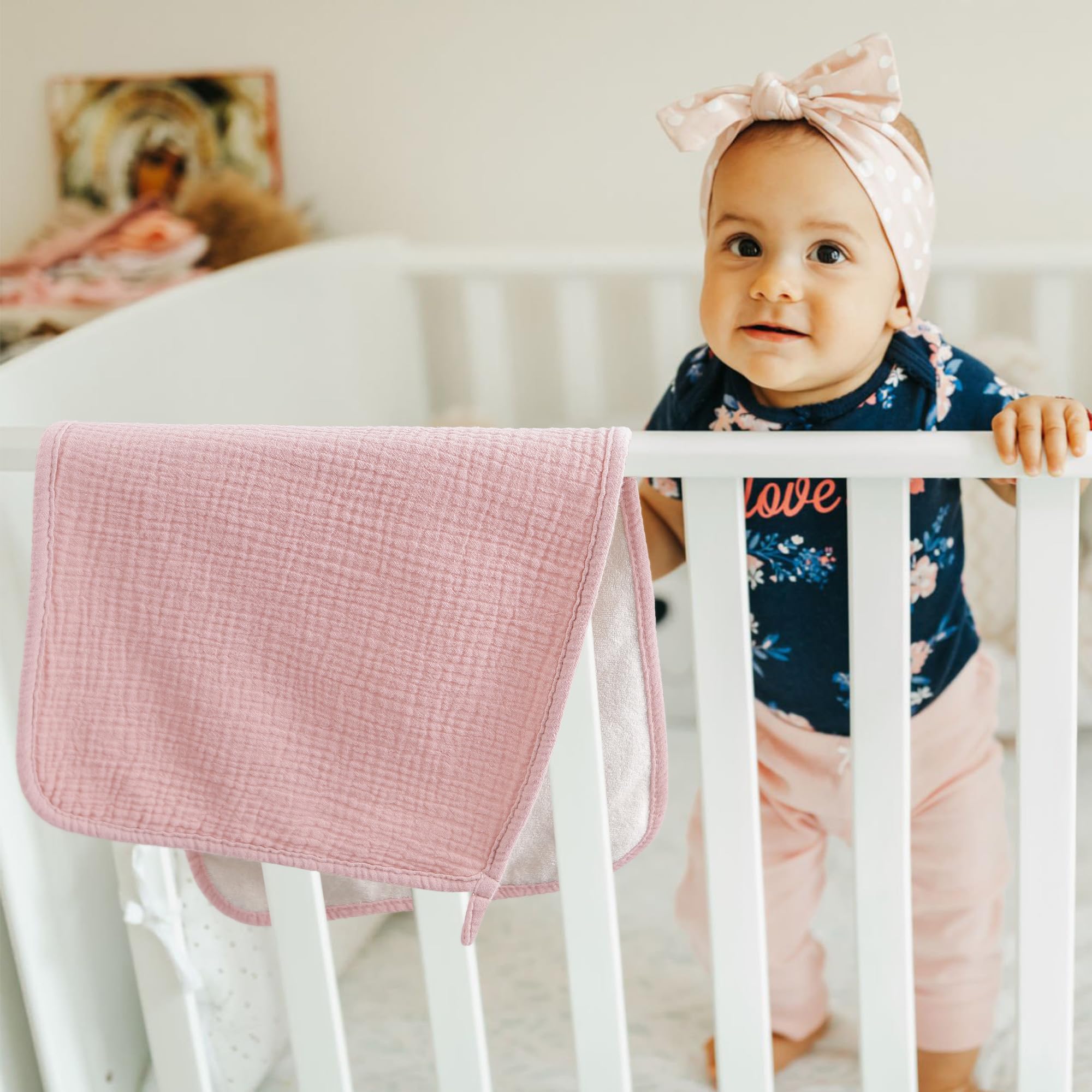Bavoirs En Mousseline Coton Pour Bébé - Lot De 6 - 50x25 Cm - Extra Doux Et Absorbants - Blanc Et Vert - Pour Nouveau-nés - 5