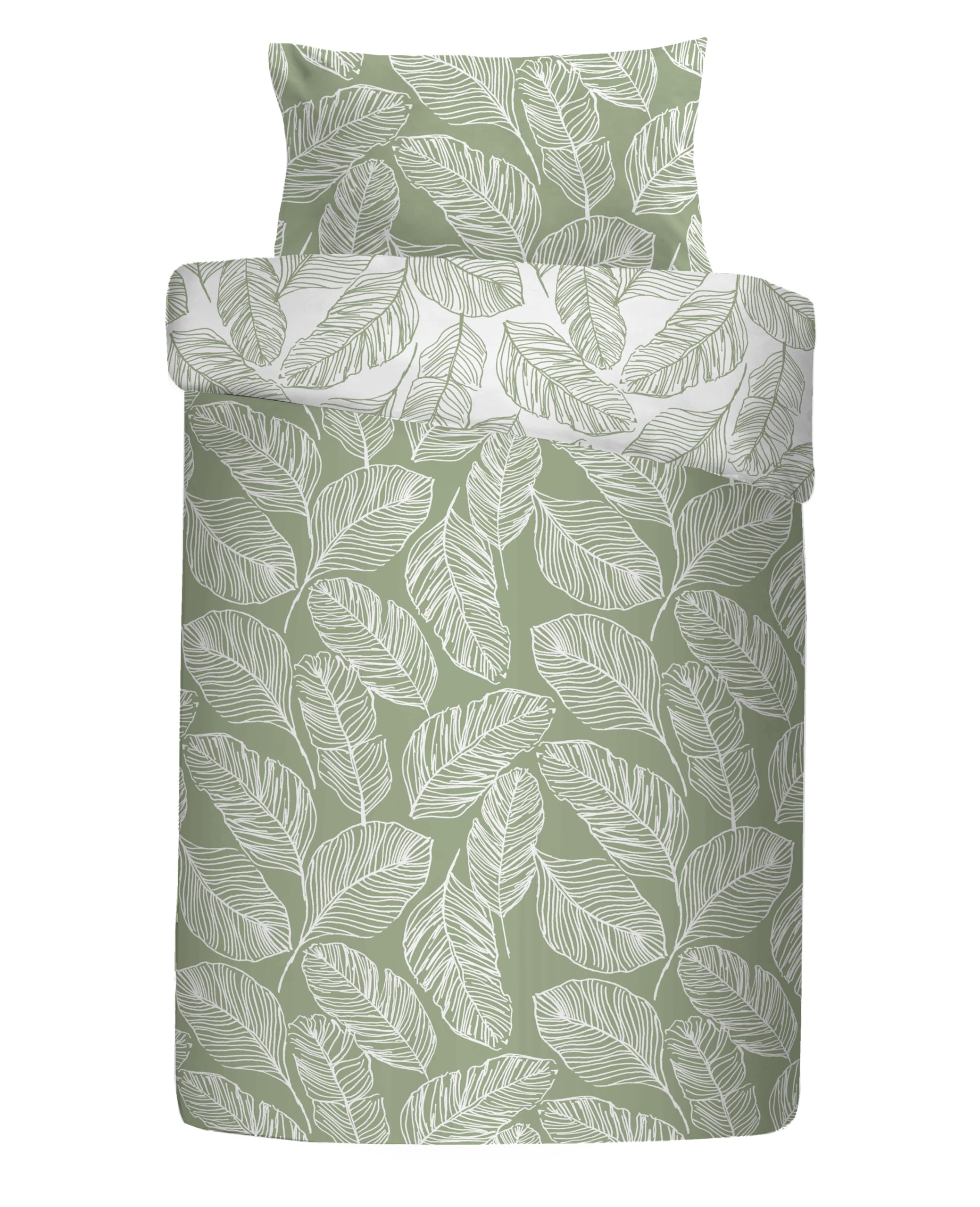 Fusion Matteo Leaf Duvet Cover, Single Size (135 x 200cm), Reversible Design, White & Green, Sage Bedding, Matteo Collection