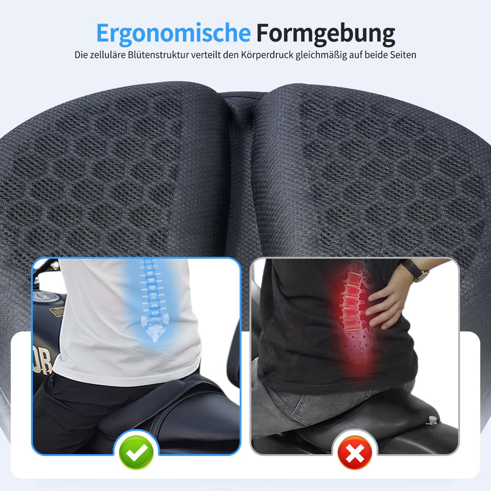 Faltbares Motorrad Gel Sitzkissen, Universelle Sitzbezug Struktur Atmungsaktive Stoßdämpfung reduziert Motorrad Gel Sitzpolster für Lange Fahrten