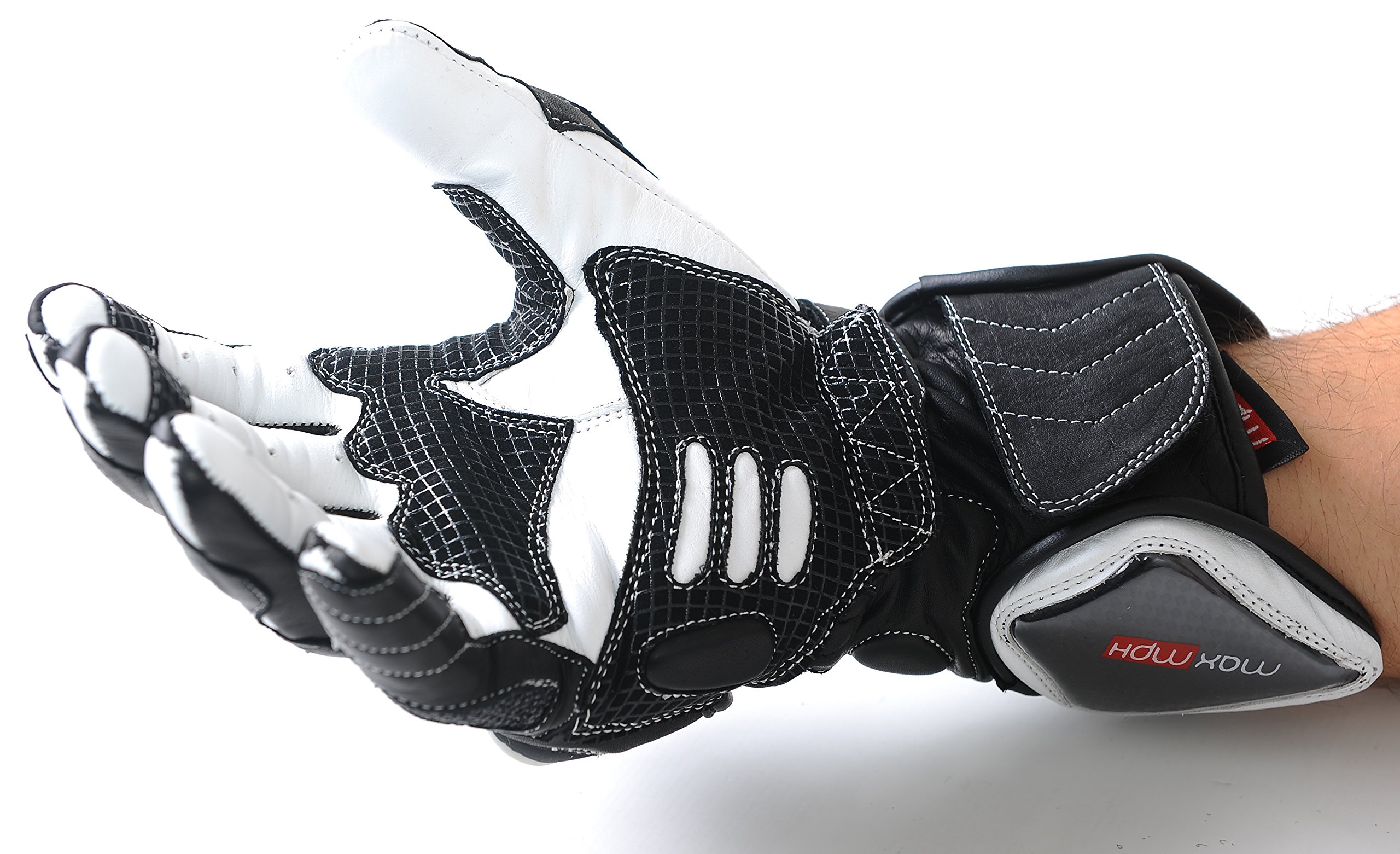 MAX MPH Apex SP Leder Motorrad Handschuhe – Knuckle, Finger und Handgelenk Schutz – Weiß/Schwarz XXL Auto & Motorrad