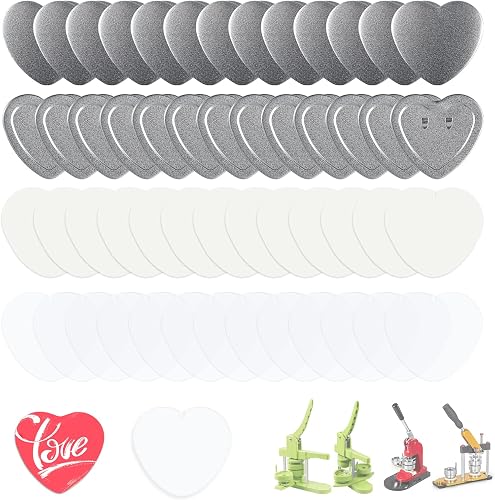 Happizza Heart-Shaped 2.24 inch/57mm Button Parts for Button Maker Machine Heart Shape, Button Supplies Badge Button Making Supplies, includes Metal Cover, Button Back Cover, Clear Film&Blank Paper