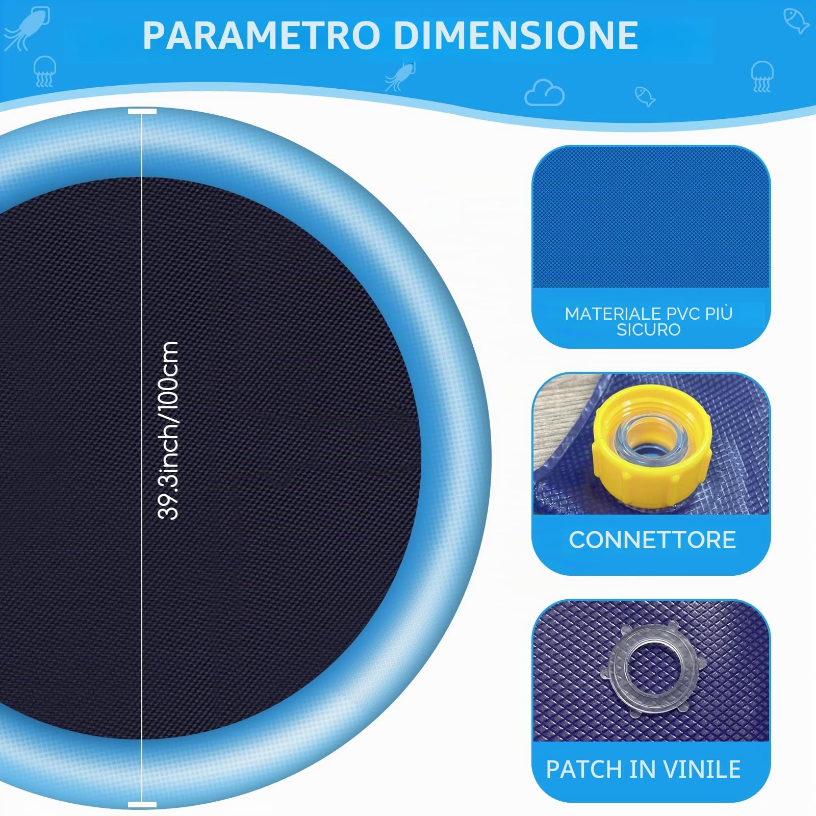 Jsdoin Piscina per cani, 100 cm, gonfiabile, pieghevole, ispessita, per esterni, giardino, spiaggia, cortile, giocattolo per cane, blu