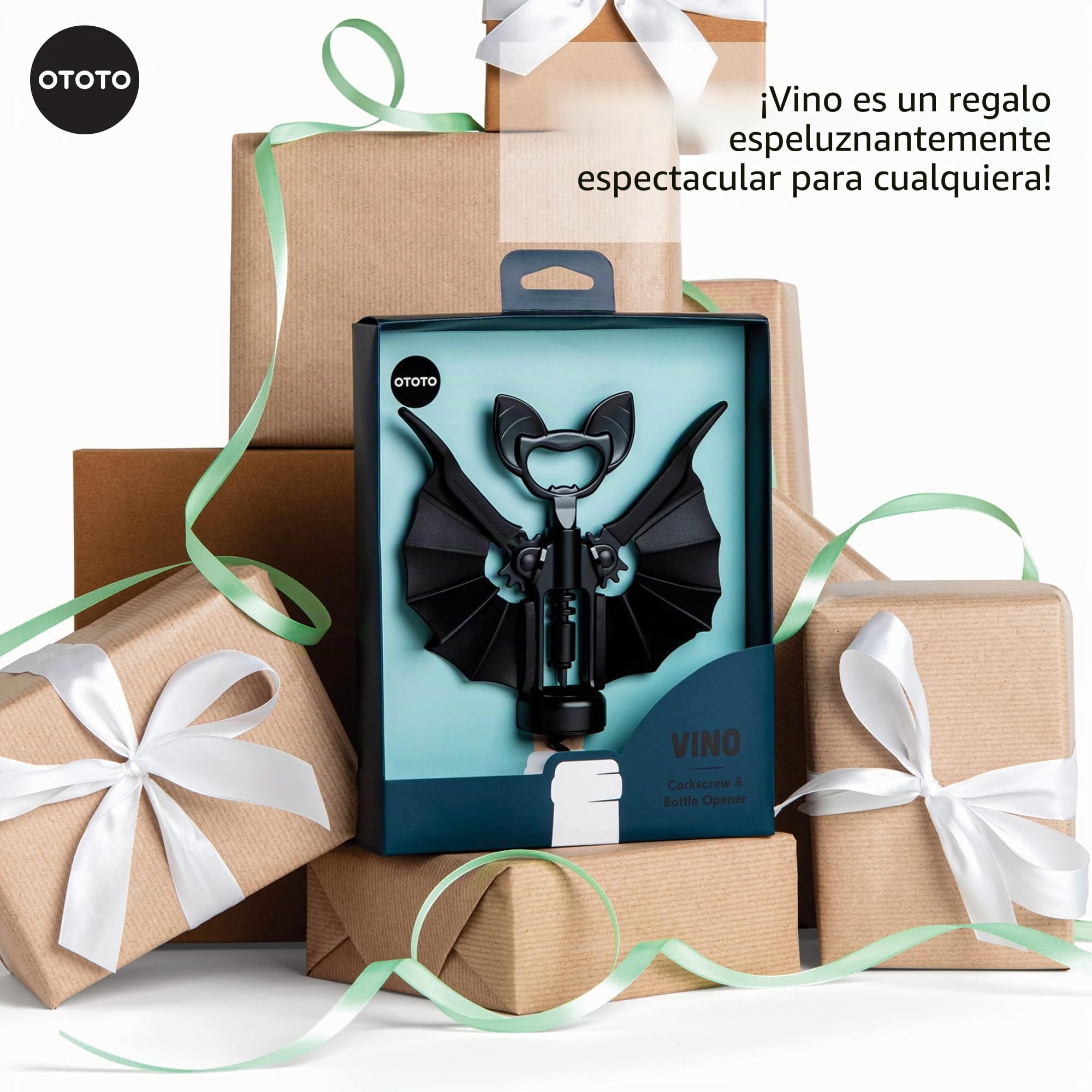 OTOTO Vino Spooky Bat Abridor de vino y cerveza 2 en 1, sacacorchos y abridor de botellas