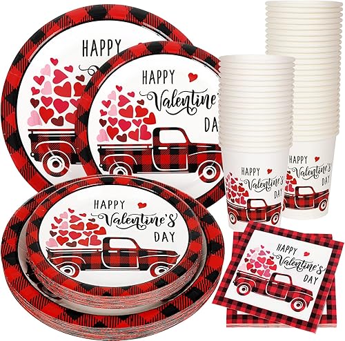 Whaline Juego de vajilla desechable para el día de San Valentín 50 platos de papel 25 servilletas 25 tazas para el día de San Valentín suministros