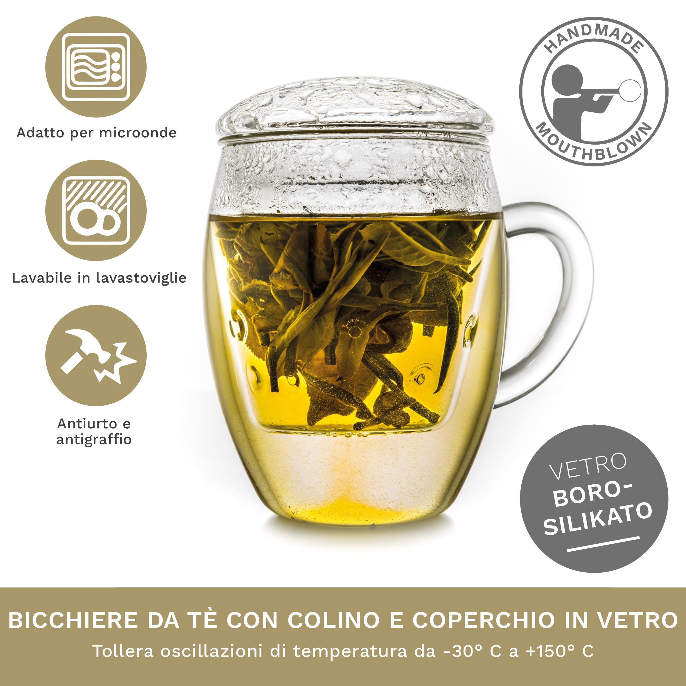 Creano Bicchiere da tè Tutto in uno, grande tazza da tè con colino e coperchio in vetro, 400 ml Una teiera ideale trasparente 1 pezzo (confezione da 1)