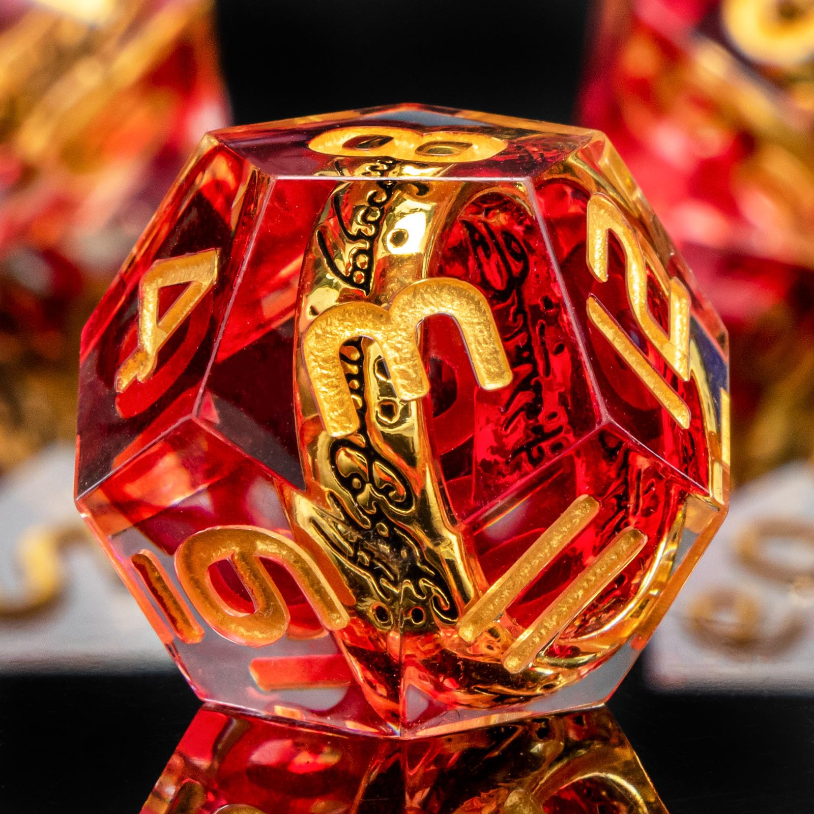 OUKELANWO Magic Lord Rings - Juego de dados DND con caja, 7 dados de resina LOTR D&D para juegos de rol, Dungeons Dragons D y D de borde afilado D20 D12 D10 D8 D6 D4