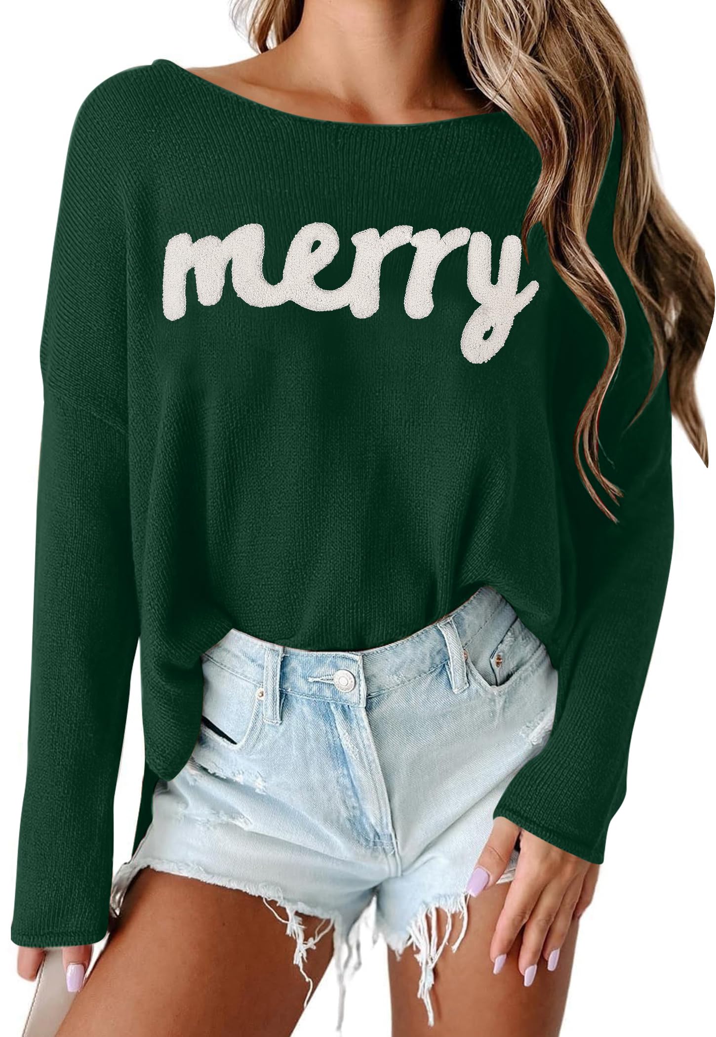 Christmas Sweater for Women Merry and Bright Sweatshirt Funny Holiday Knitted Pullover Long Sleeve Xmas 2025 Trendy