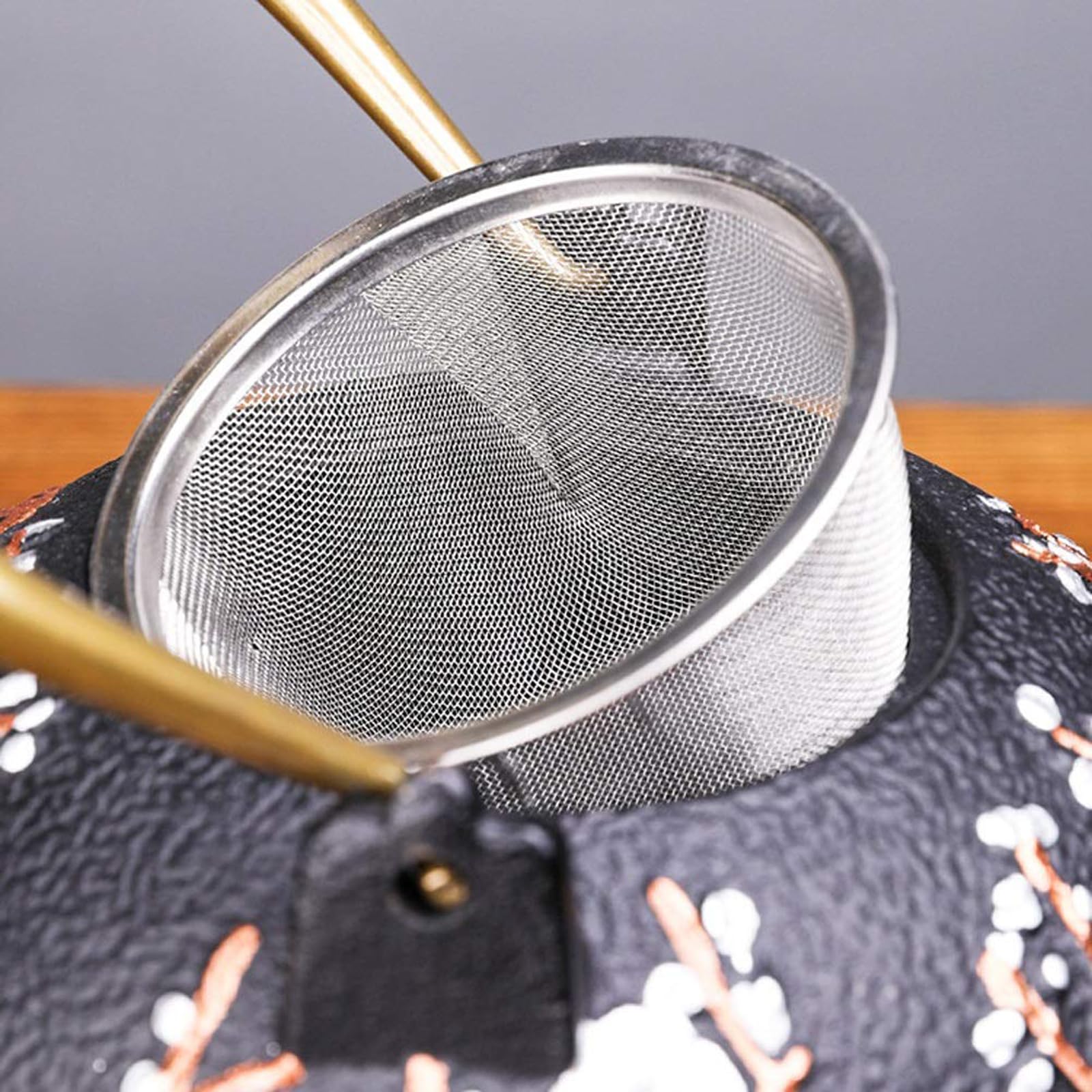 Hervidor a Gas Tetera de Hierro Fundido, Tetera para Cocina de inducción con infusor de Acero Inoxidable y Tapa de Cobre, cafetera de 1,2 L, Juego de té para Oficina para una Ebullición