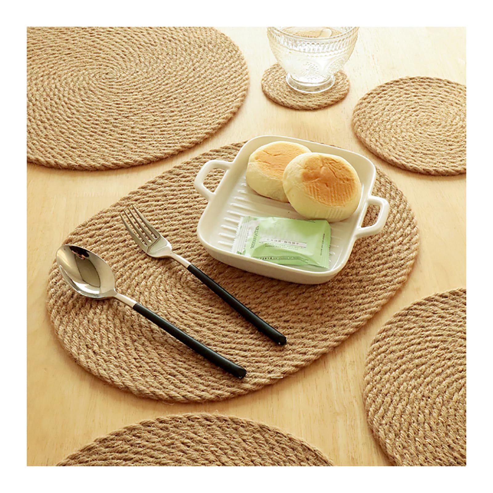 Podkładka pod talerz TEmkin Farmhouse Linen Weaving | Podkładki pod talerze w rustykalnym stylu | Okrągłe, izolujące podkładki chroniące przed oparzeniami do codziennego użytku i na przyjęci