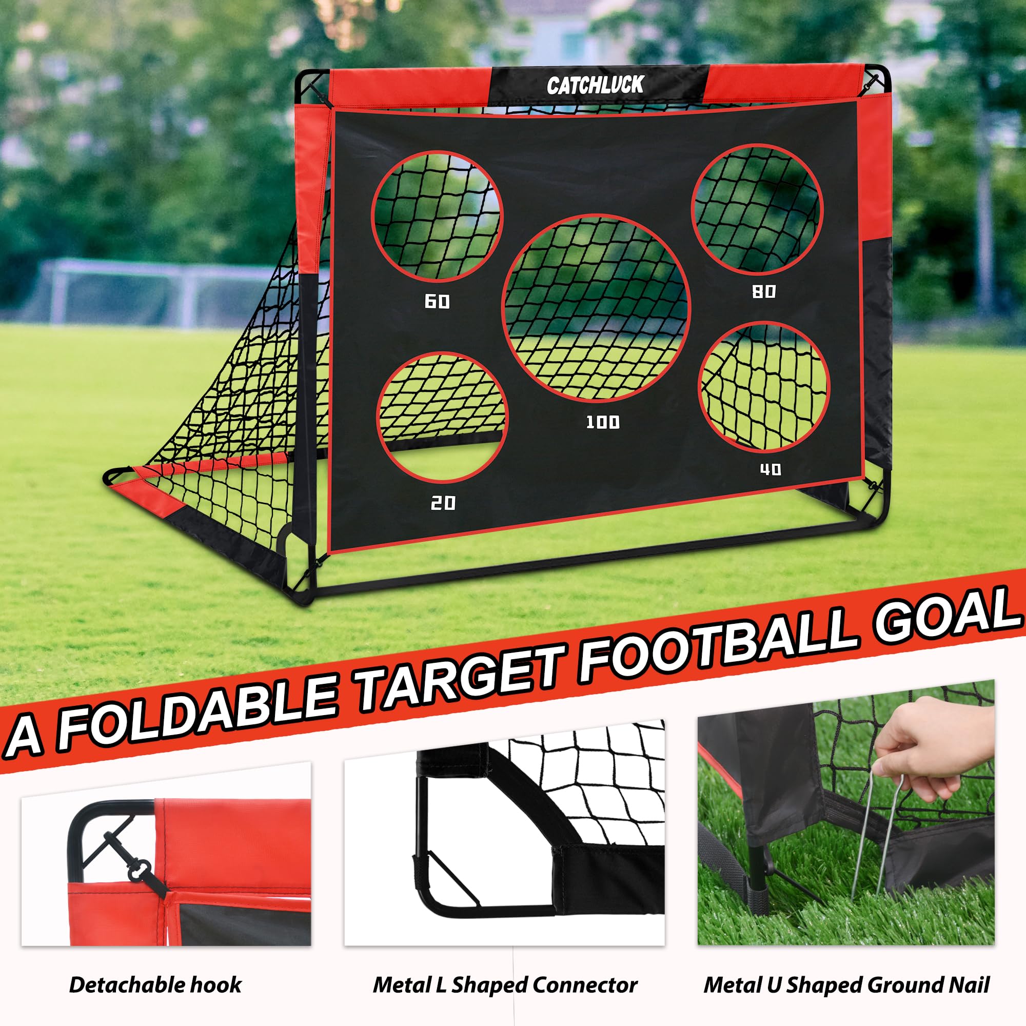 Portería de fútbol 2 en 1 para niños, portería de fútbol portátil para el jardín, portería de fútbol portátil con bolsa de transporte y estacas de acero con forma