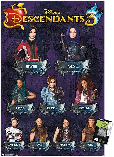 Trends International Disney Descendants 3 - Póster de pared de cuadrícula, 22.37 x 34.00 pulgadas, paquete de póster y alfiler