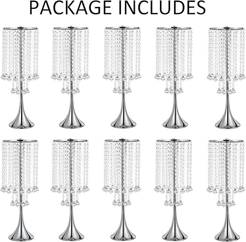 Miniatura 6 de 10 centros de mesa elegantes de 2188 pulgadas de alto con cristales de candelabro jarrón de metal soporte de flores plateadas para mesa centros de