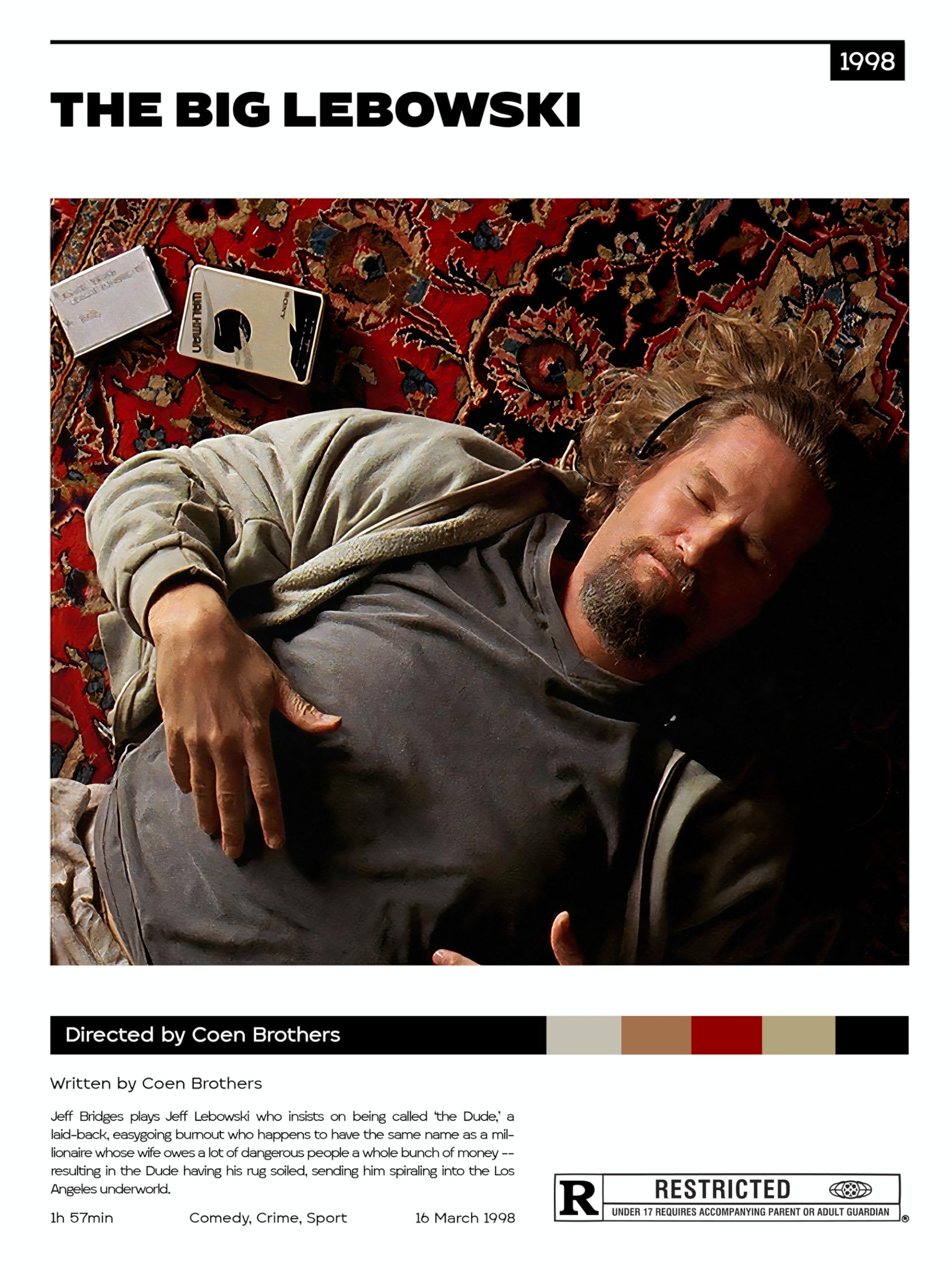 Postercinema Colored The Big Lebowski - Minimalist Poster Cm. 30 X 40