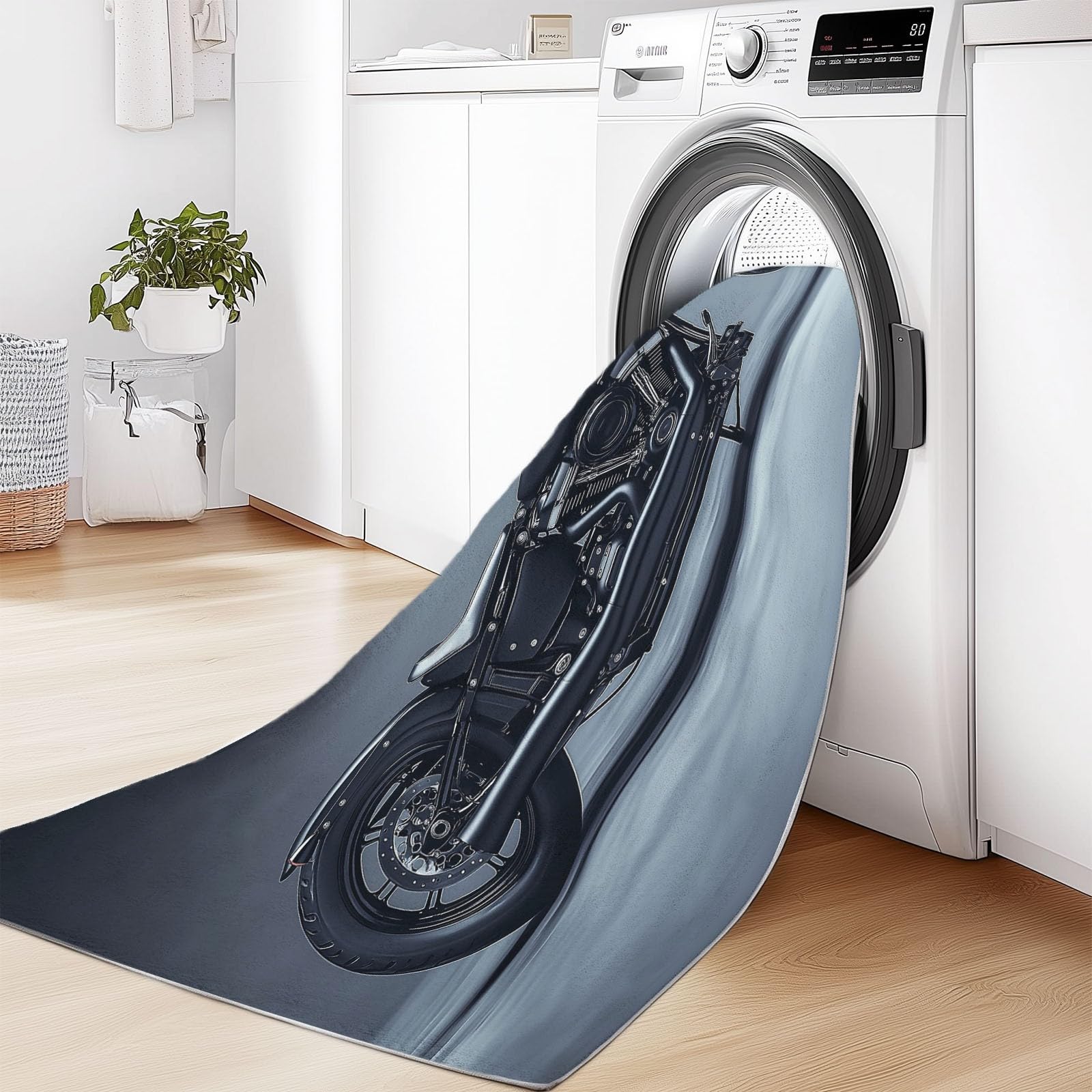 Tapis Salon Moto Moderne Imprimé Antidérapant 140 x 200 cm Noir