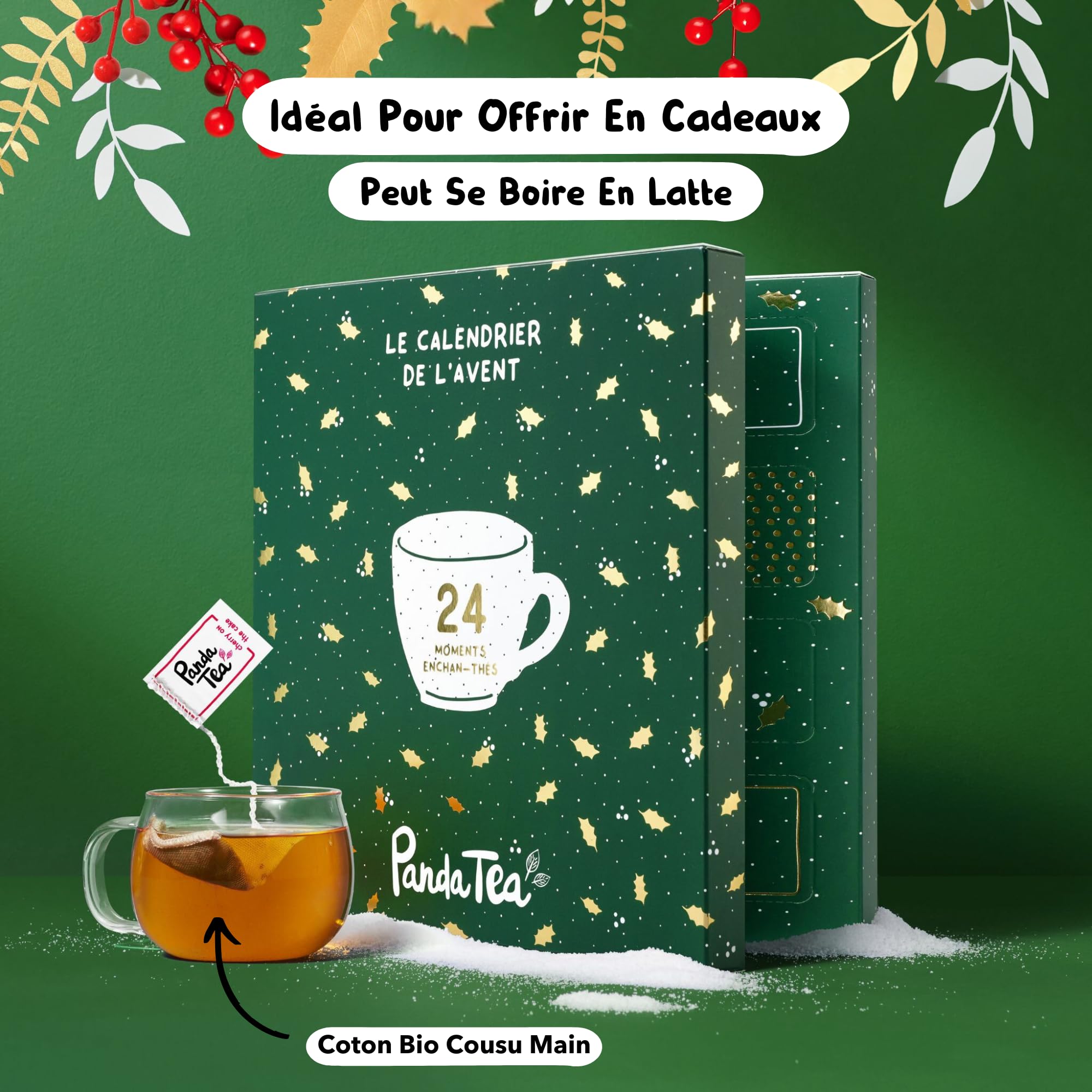 Panda tea - Calendrier de l’Avent Thés et Infusions pour Noël - Coffret Cadeau thé et infusions - Assortiment de 24 sachets Mousselines - Idées Cadeaux Femme & Homme