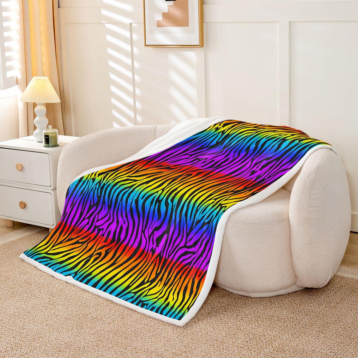 Amazon.com: Zebras Skins Sherpa Blanket Rainbow Zebra Stripes