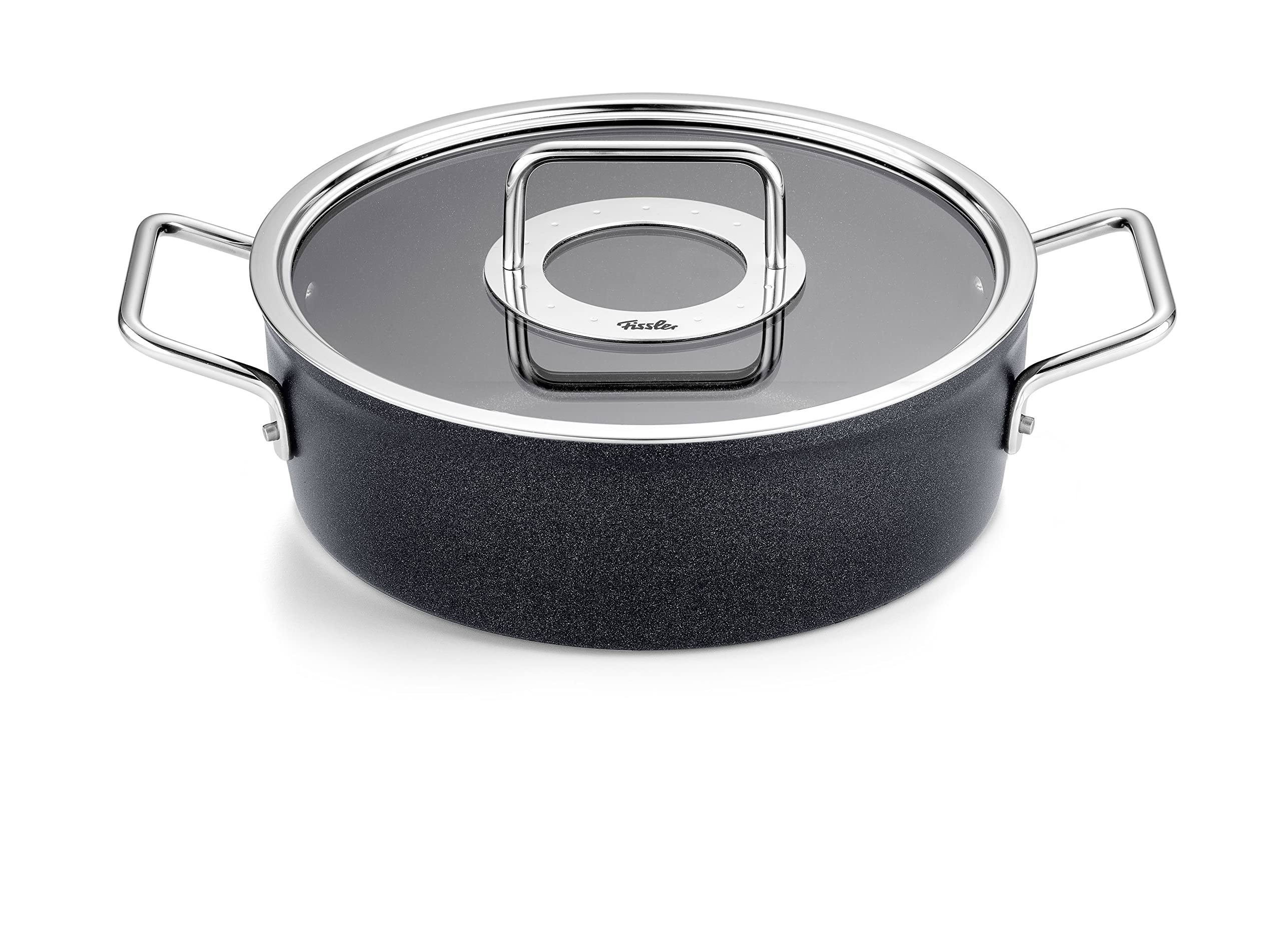 Fissler Adamant/Aluminium Roasting Dish (Diameter 24 cm, 3.1 L) Stewing Pan Coated with Glass Lid Non-Stick Induction