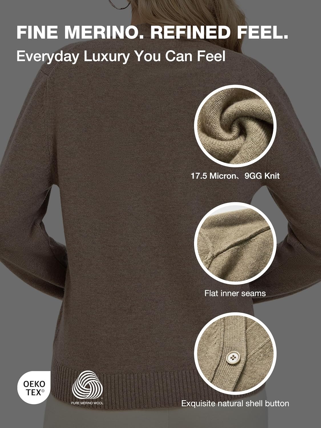 Knit Cardigans for Women - 100% Merino Wool Sweater V-Neck Chunky Warm Open Front Jacket with Buttons for Fall Winter - Image 3