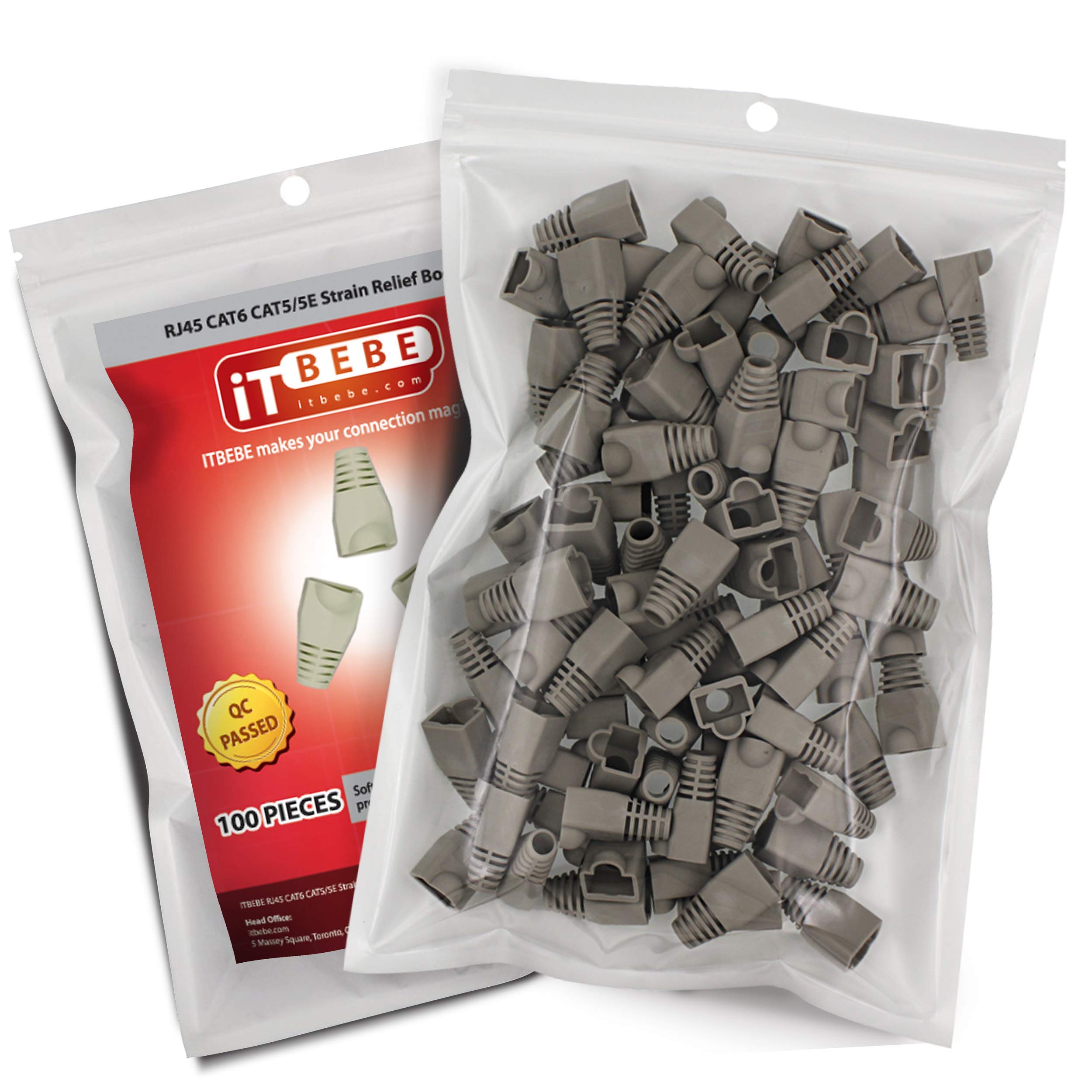 ITBEBE Grey 100-Count Set RJ45 Strain Relief Boot Covers for Cat5 Cat5e, and Cat6 Ethernet Connectors