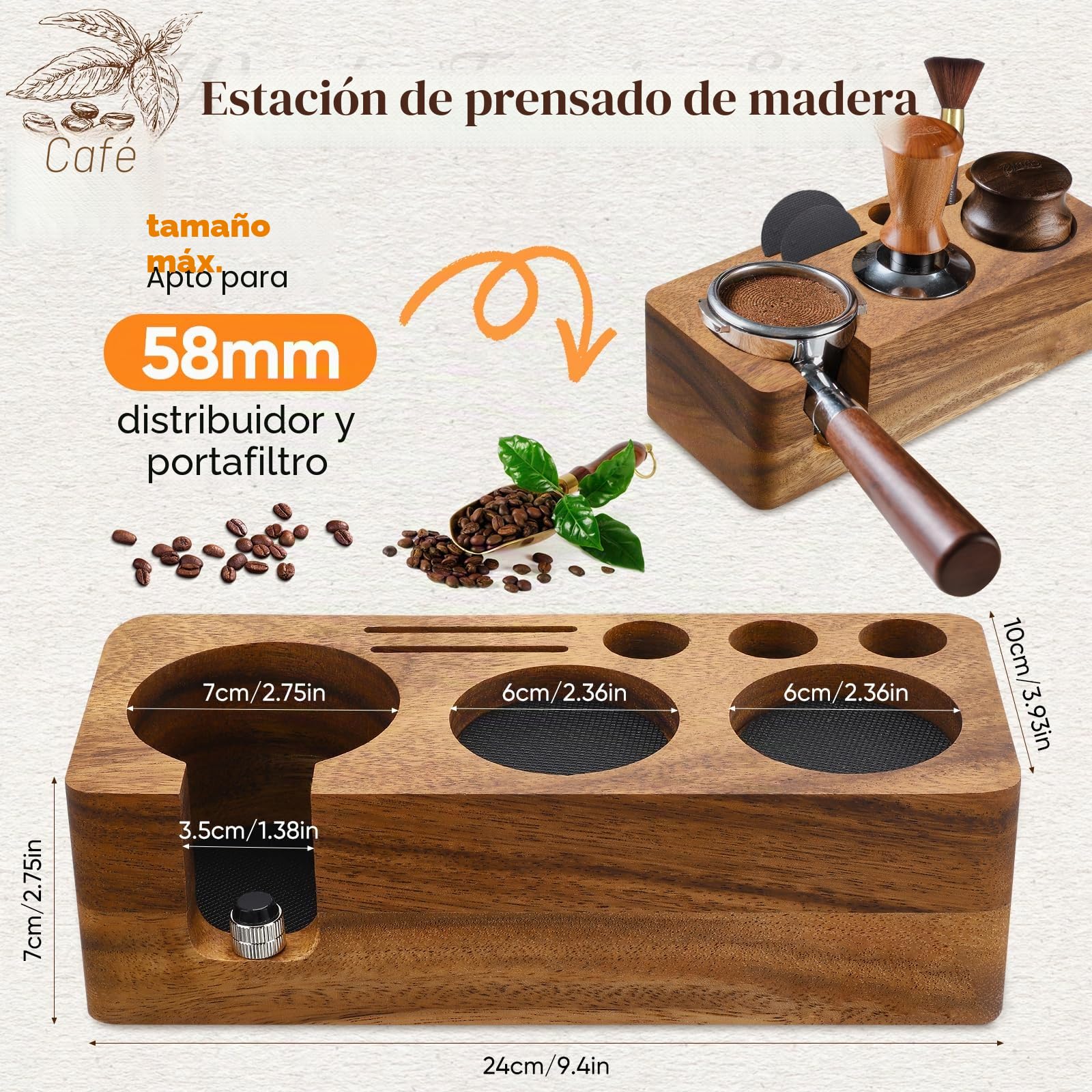 Estación de prensado para Espresso, estación de prensado Multifuncional, estación de prensado Antideslizante Apta para almacenar prensadores de 51-58 mm
