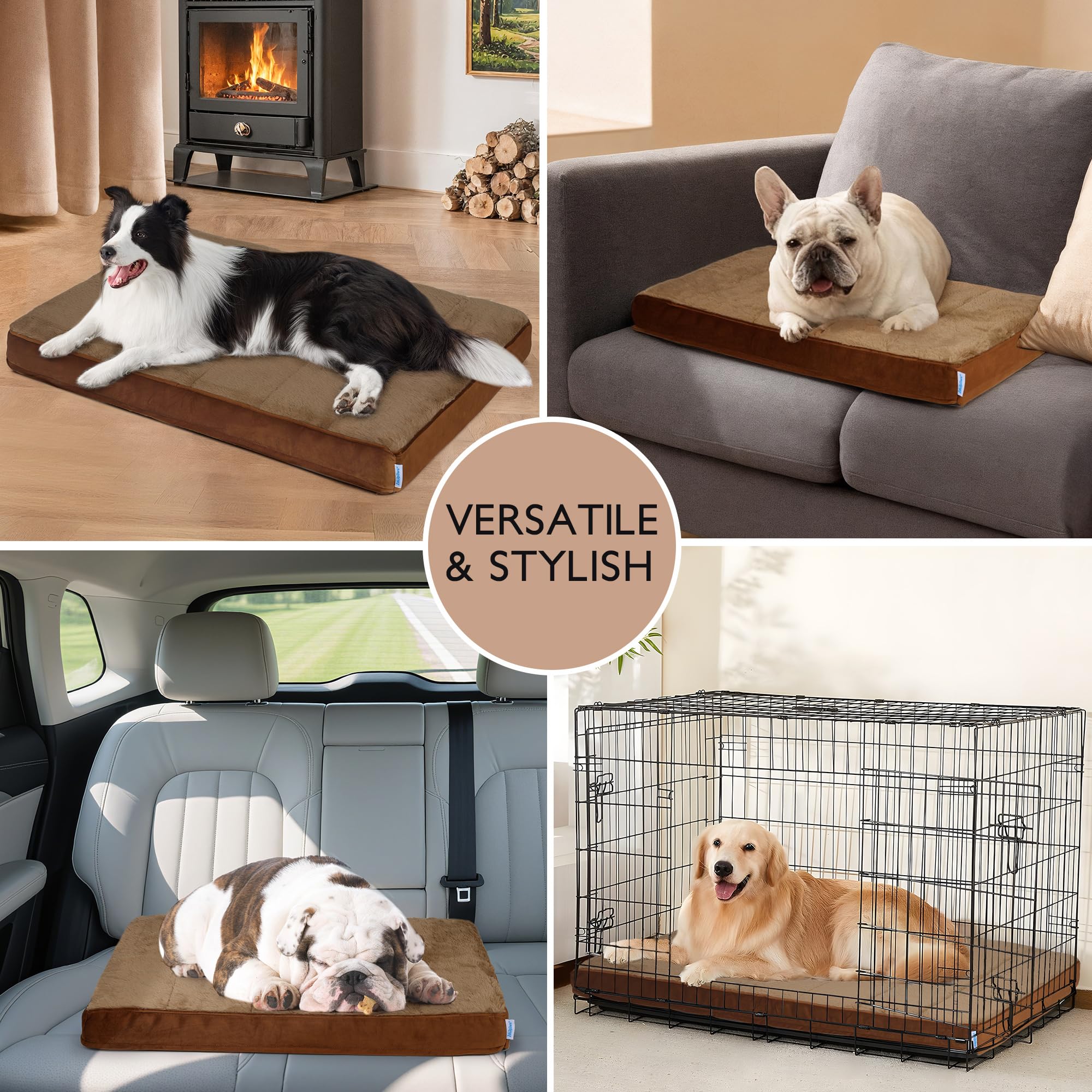 Dog Bed for Large Dog - Orthopedic Pet Beds with Memory Foam, Waterproof Removable Washable Cover with Non-Slip Bottom, Khaki, 35" L x 23" W x 3" H - image 4