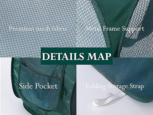 Miniatura 5 de Cesto de malla desplegable para lavandería, cestas plegables duraderas con bolsillos laterales, cesta de almacenamiento de ropa plegable con asas de