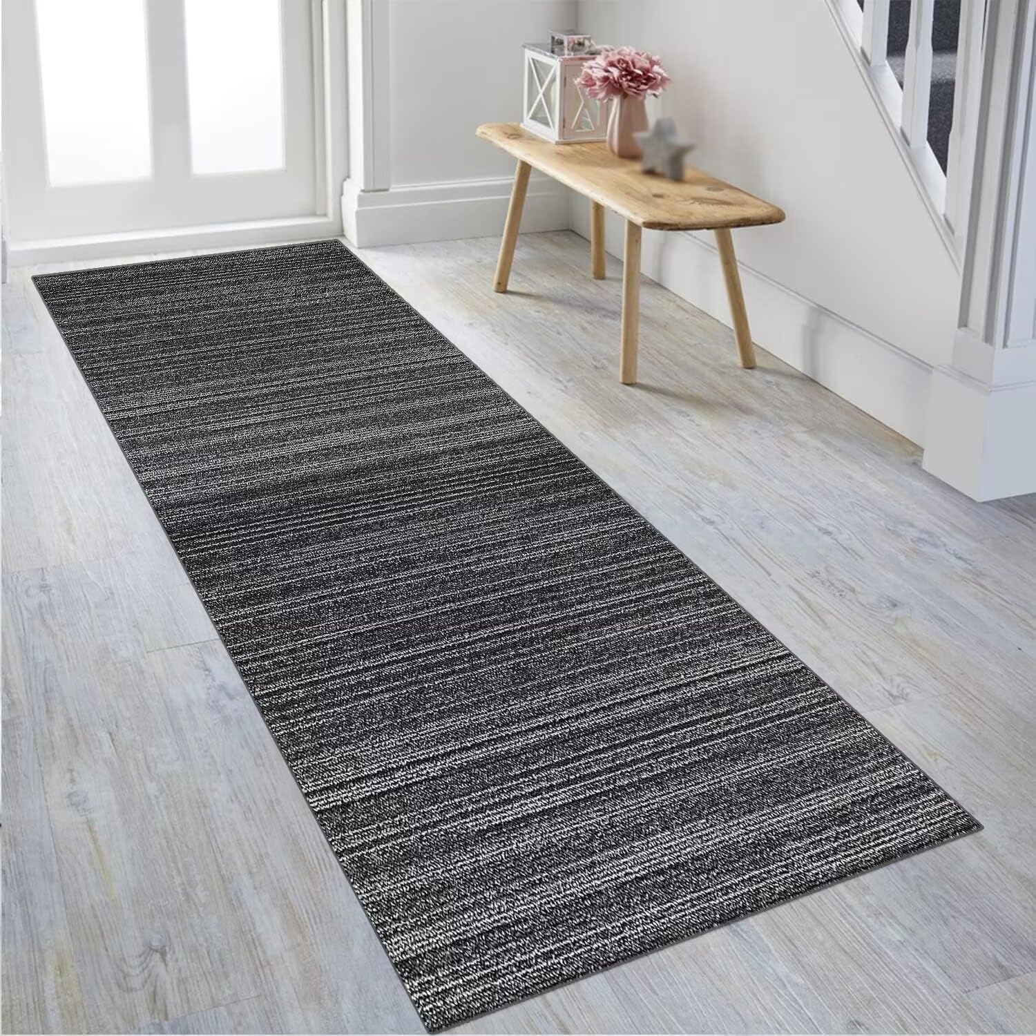 Tappeto lungo antiscivolo lavabile per corridoio cucina grigio scuro 40 x 300 cm venduto al metro ideale per camera da letto, soggiorno, sala da pranzo, corridoio, migliora la sicurezza e lo stile
