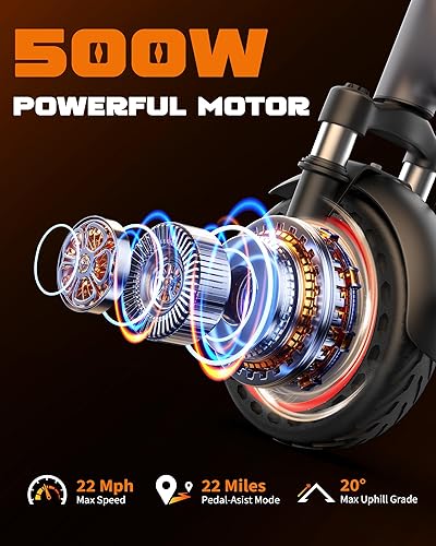 Vista 78 de VOLPAM Electric Scooter, 350W/500W Powerful Motor, 8.5"/10" Solid Tires, 19/22Mph, 28/23/21/16 Miles Max Range, Dual Braking