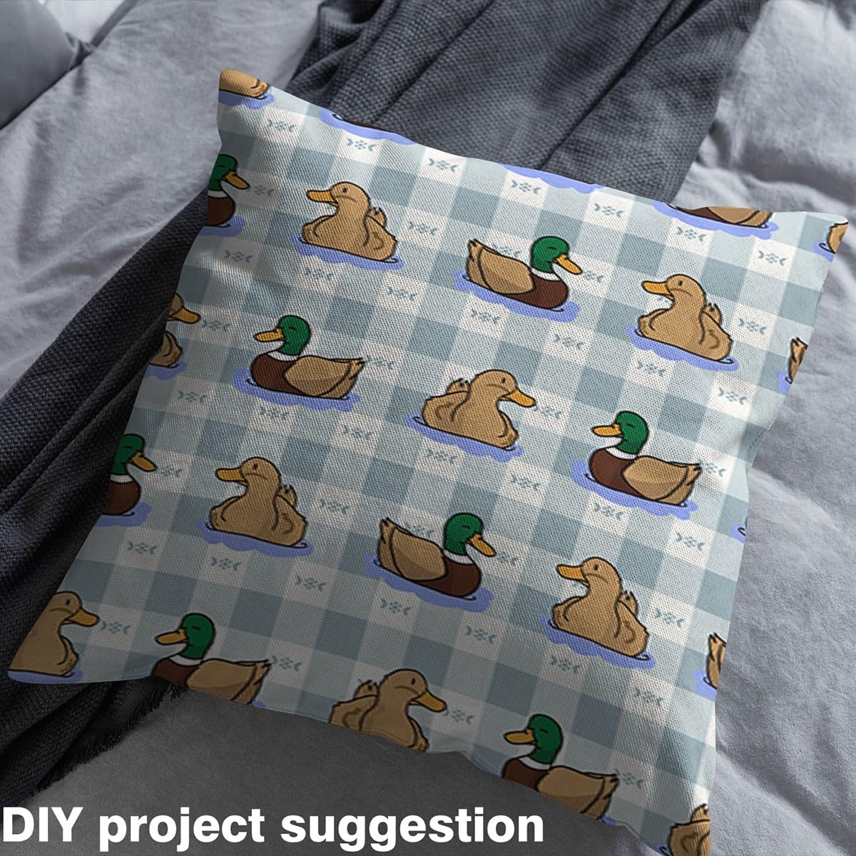Cartoon Duck Fabric by The Yard Cute Mallard Wild Animals Decor Fabric for Kids Sewing Supplies Watercolor Blue Stripes Rustic Style Fabric for Room Decor and DIY Upholstery 2 Yards,72" L x 59" W