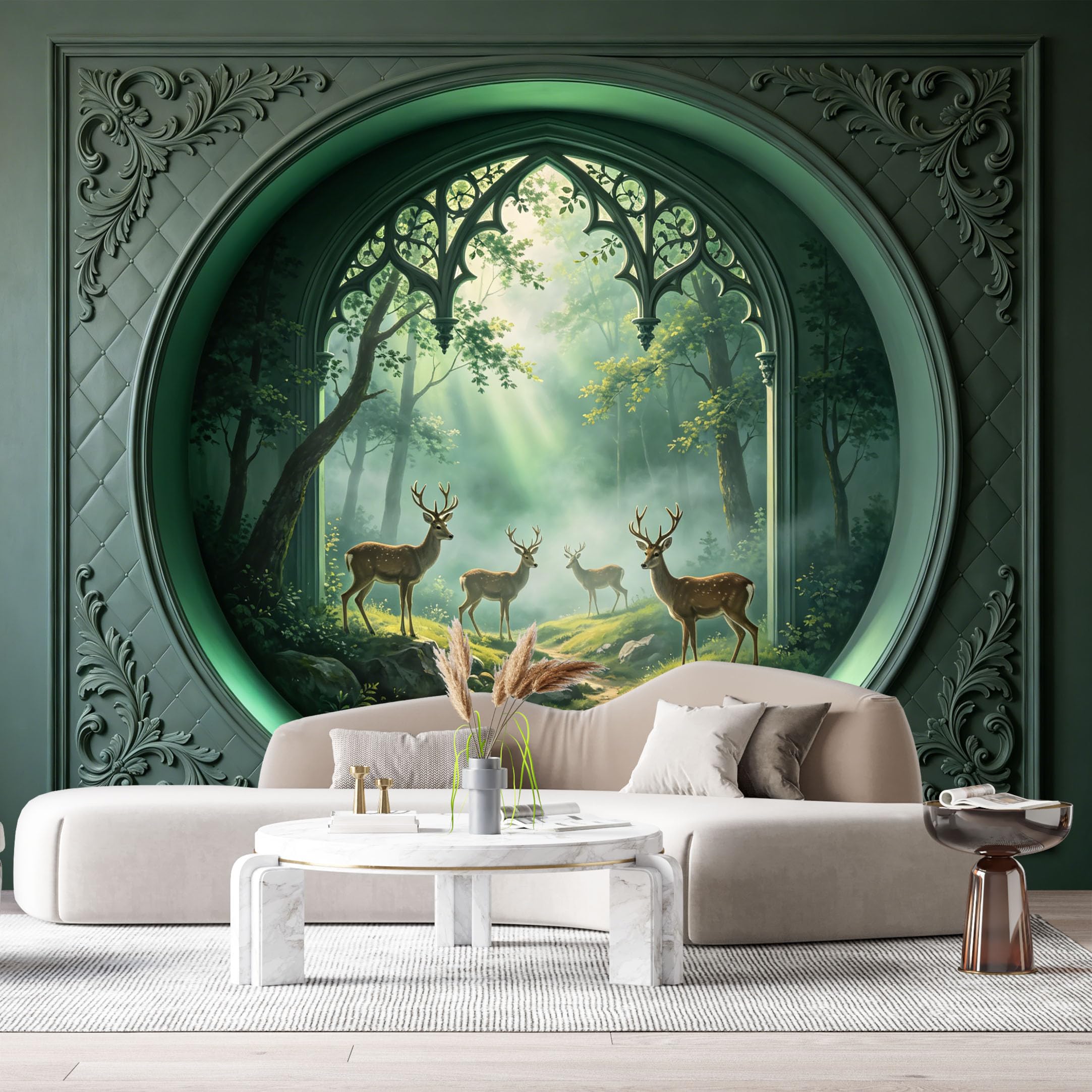Custom Size Wall Murals Forest Deer Oil Painting 3D Trompe L'Oeil SelfAdhesiveWall Fabric Removable Wallpaper Wall Decor for Living Room Bedroom Bathroom