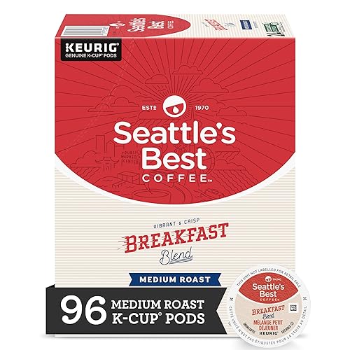 Seattle's Best Coffee Cápsulas de café K-Cup, café tostado medio, mezcla de desayuno para cafeteras Keurig, 100% arábica, 4 cajas (96 cápsulas en