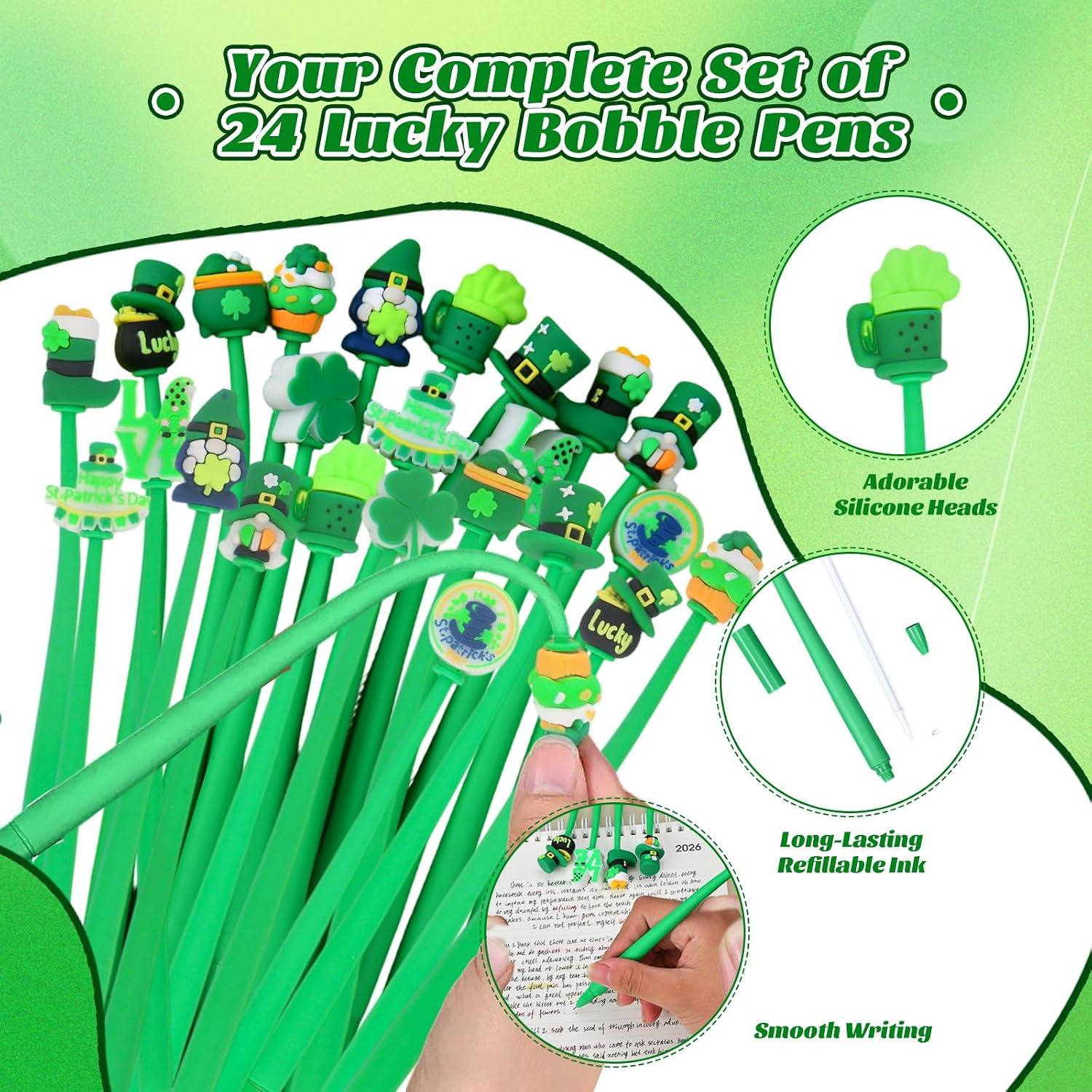 St Patrick's Day Pens Stress Relief Bobblehead Pen Cute Fun Pens Assorted Kawaii Gel Ink Pen for St. Patrick's Day (St Patrick, 24) image 5