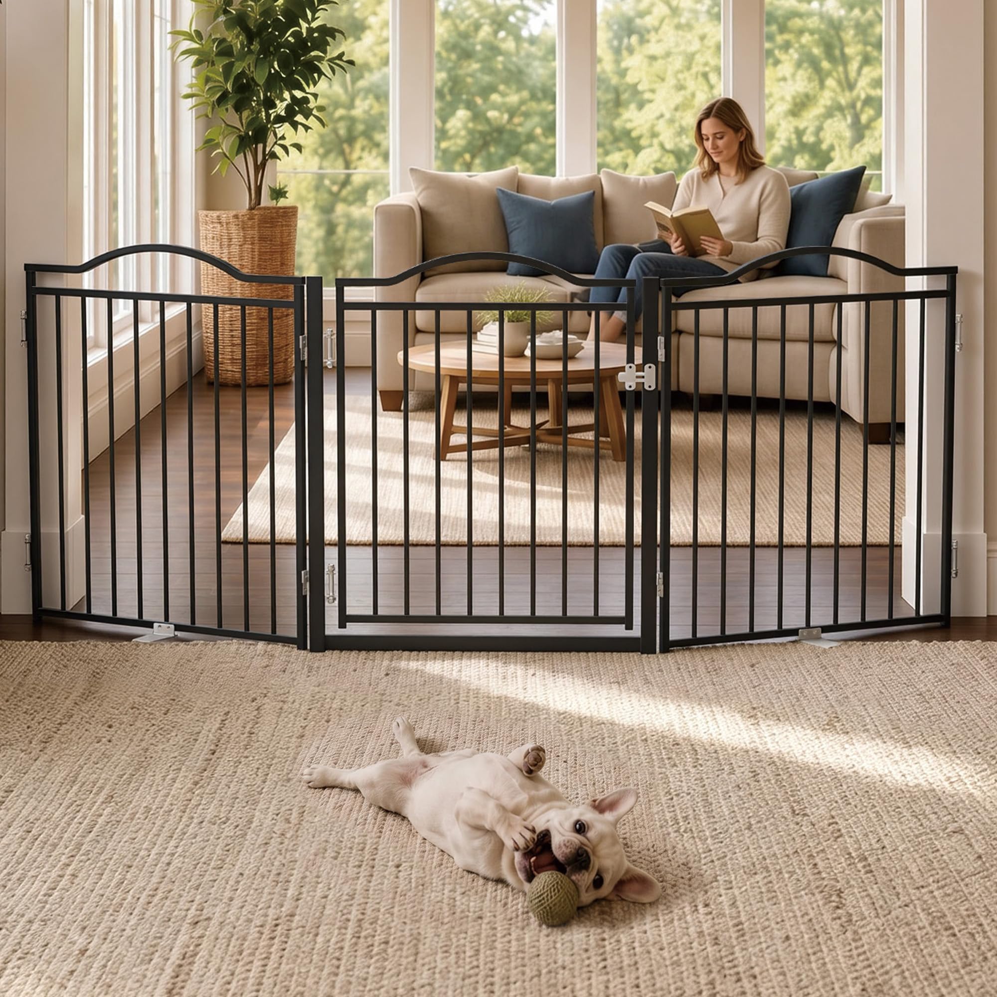 View 1 of No Pawblems Metal Freestanding Dog Gate with Door