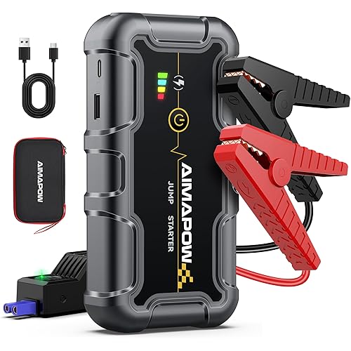 AIMAPOW Portable Car Battery Jump Starter 6000A 20000mAh Jump Box, Car Jumper Starter Portable Jumper Cables for car(AllL Gas/10L Diesel), Fast Charge, Lights, Compact