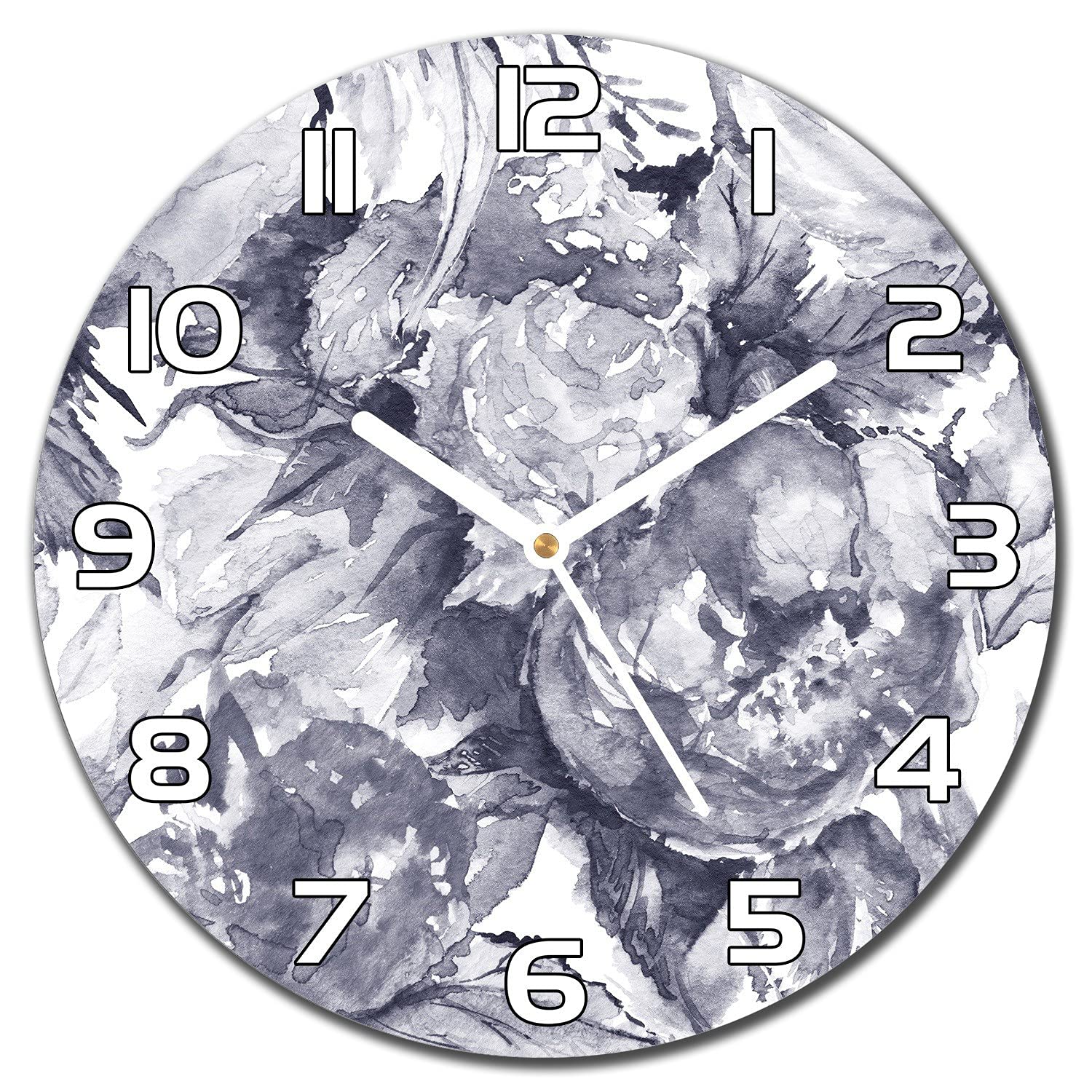 Horloge en verre murale fleurs florales 30 cm aiguilles blanches cuisine salon
