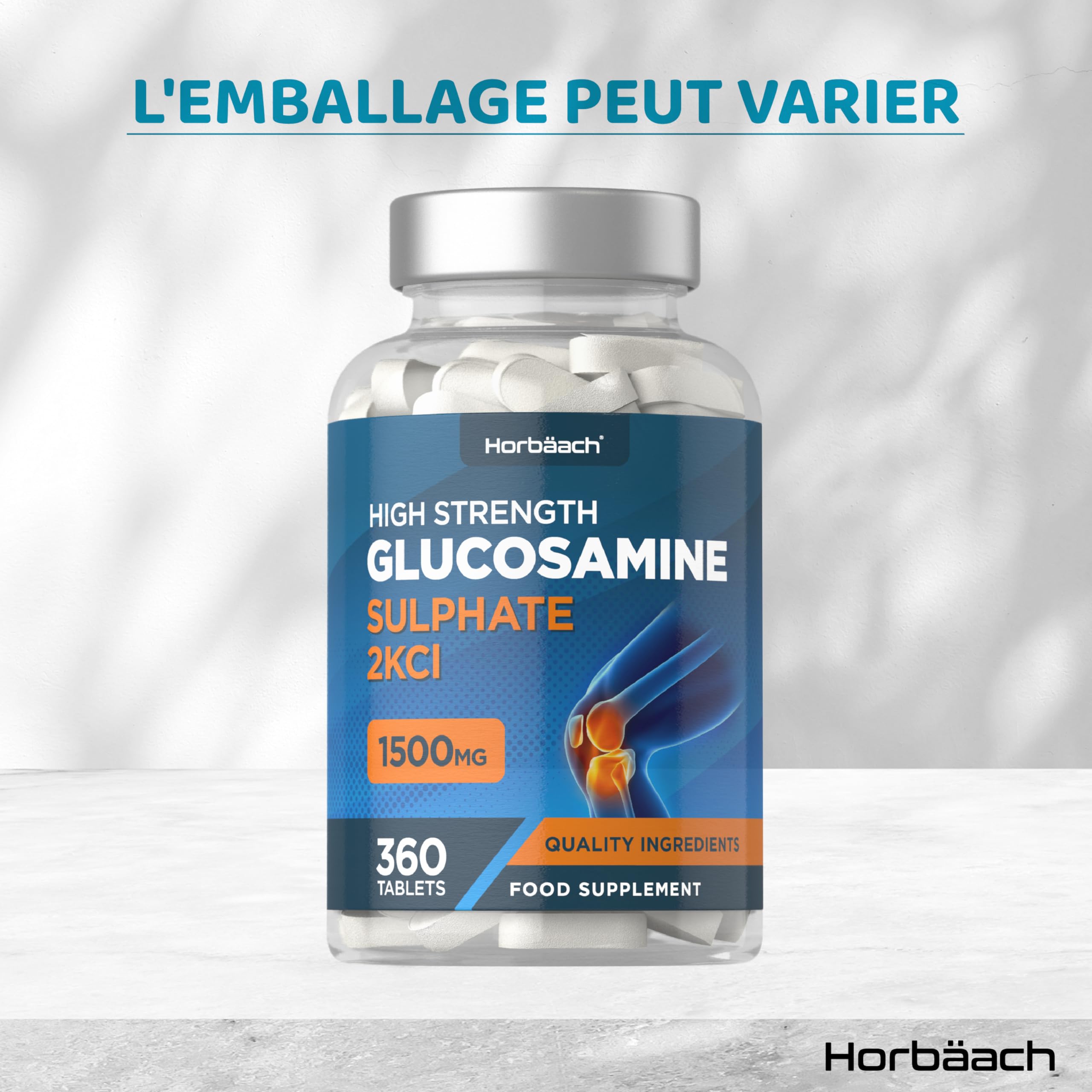 Glucosamine Sulfate 1500mg 2KCl | 360 Comprimés | Complément Alimentaire à Haute Dose | Glucosamine Sulphate Supplement | by Horbaach